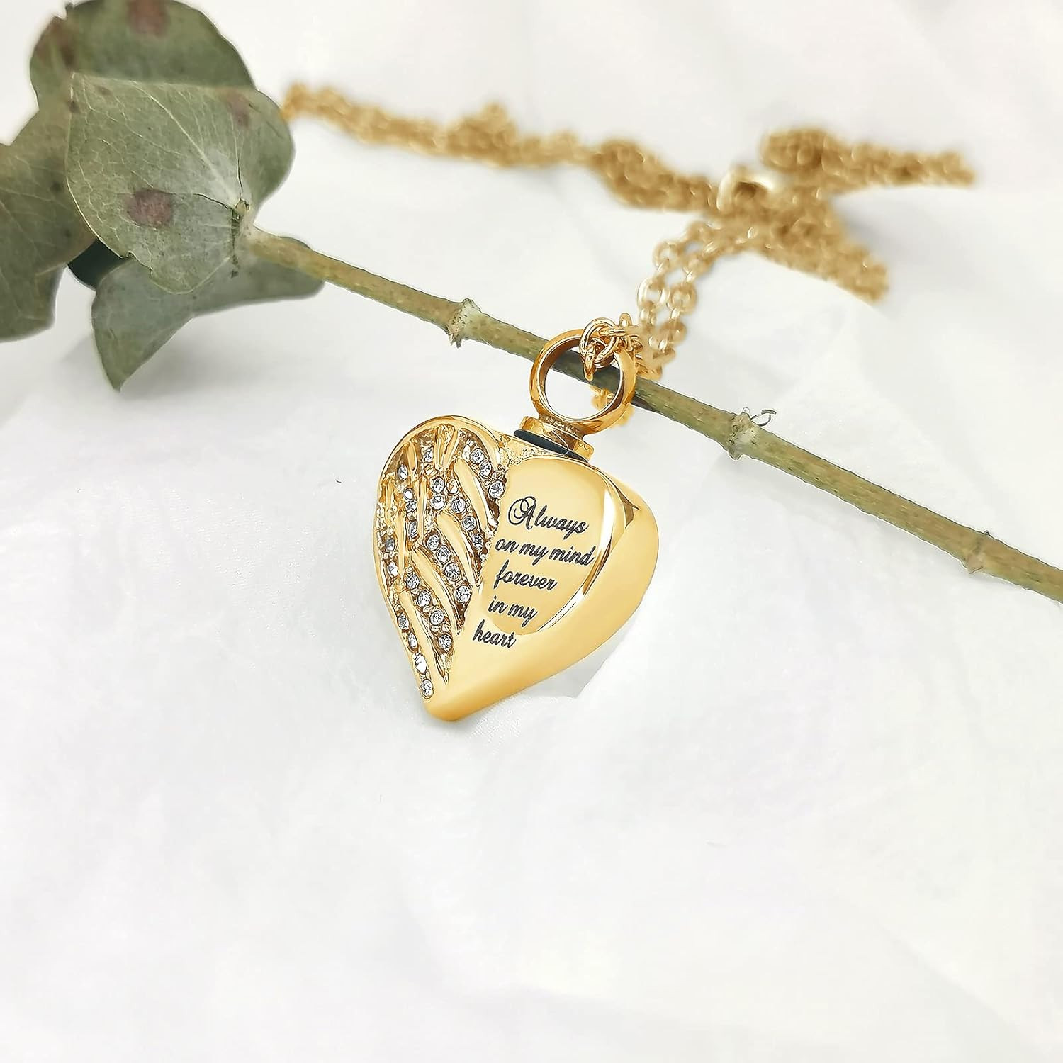 Gold Heart Cremation Jewelry for Mom Papa Ashes Angel Wing Urn Necklace Sister