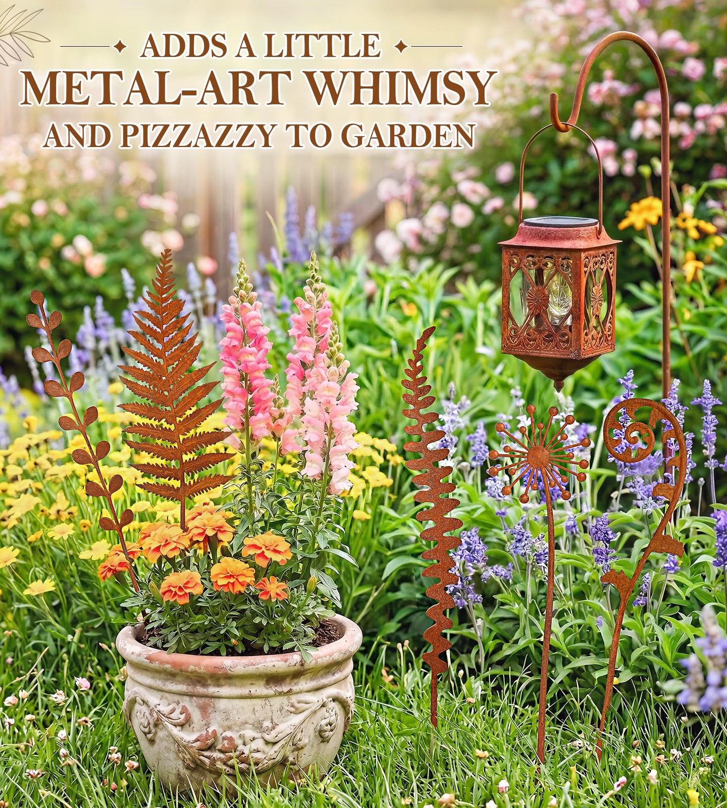 Metal Decorative Garden Stakes,15.7 Inch Rusty Fern Plant Yard Art Stakes for…
