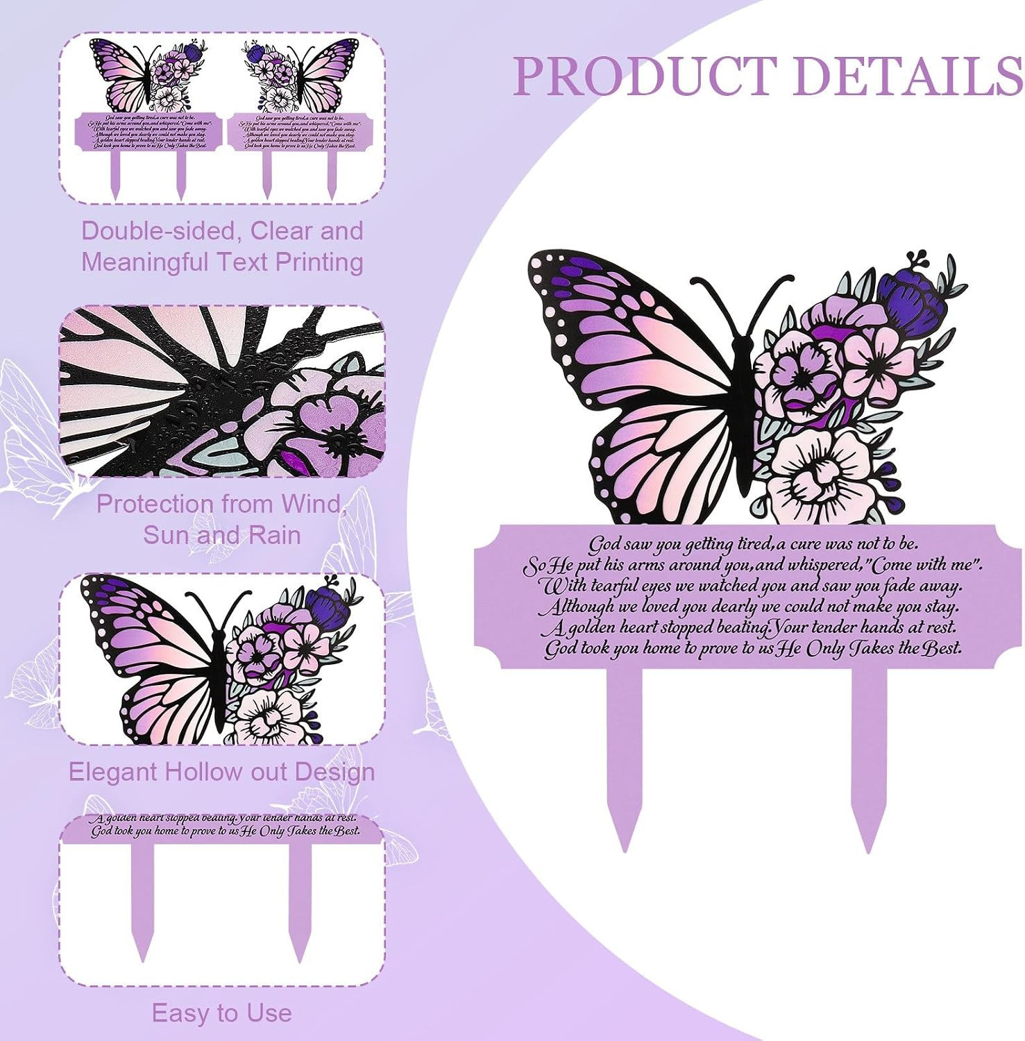 Memorial Stakes Grave Decorations Butterfly Memorial Grave Markers Waterproof Re