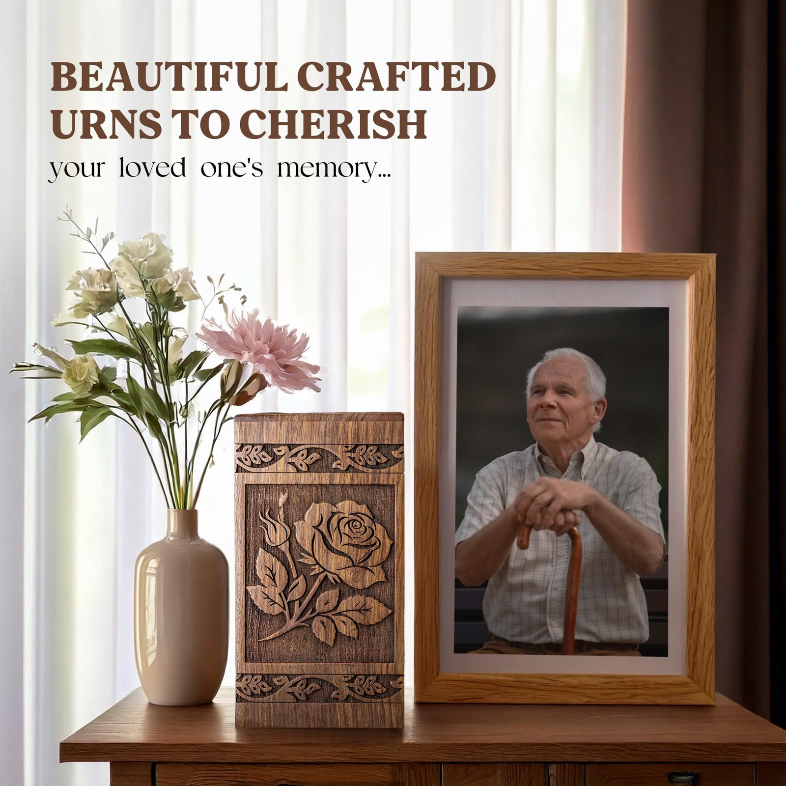 Wooden Cremation Urns for Human Ashes 120 lbs – Decorative Funeral, Burial Ur…