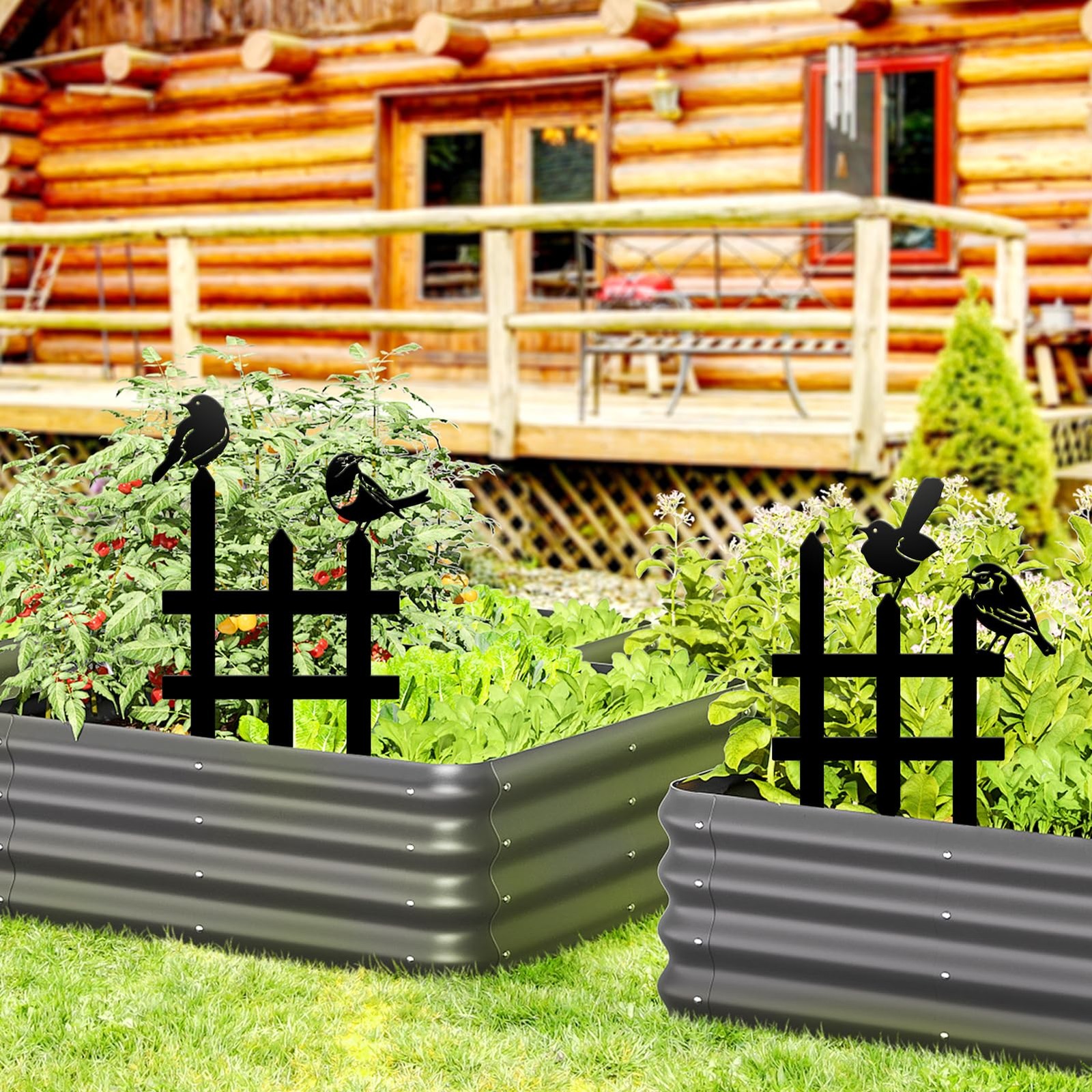 3 Pcs Small Garden Fence with 6 Pieces Birds Decoration, Rustic Garden Decor,…