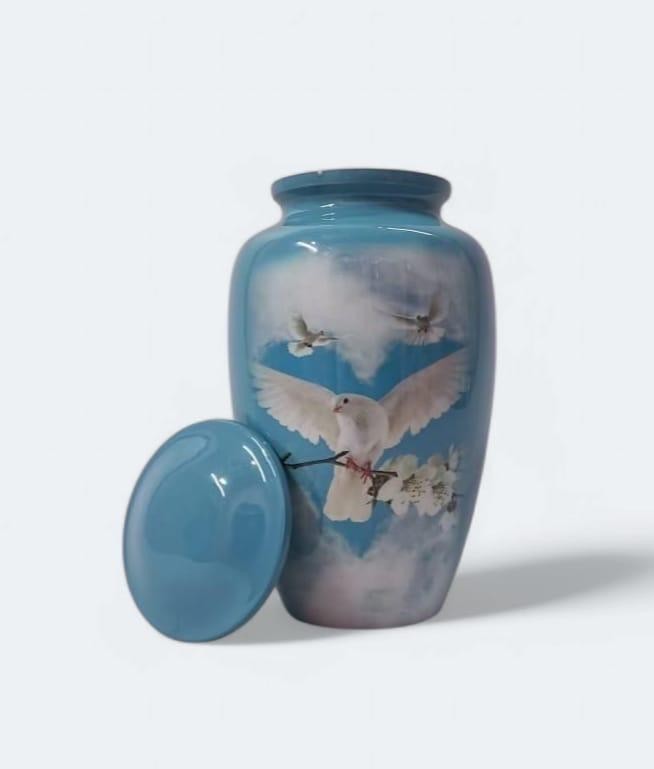 Heavenly Dove Blue Cremation Urn for Human Ashes – Sky & White Dove Memorial Fun