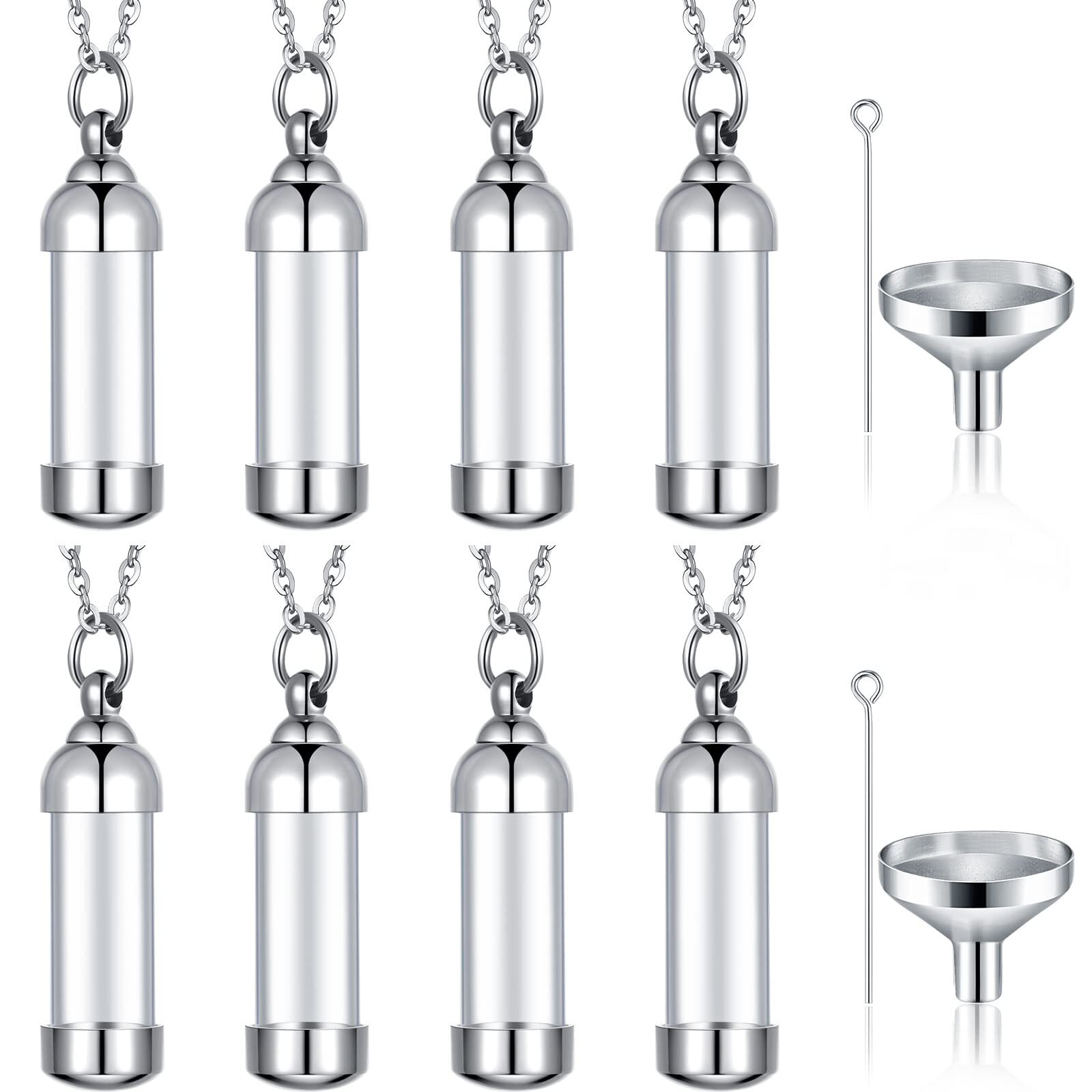 Vial Necklace Glass Pendant Stainless Steel Openable Memorial Keepsake 12-Pack
