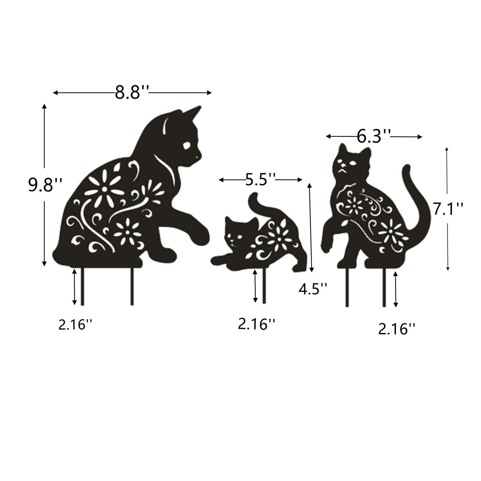 3 Pack Black Cat Garden Stake Decorative Metal Outdoor Yard Silhouette