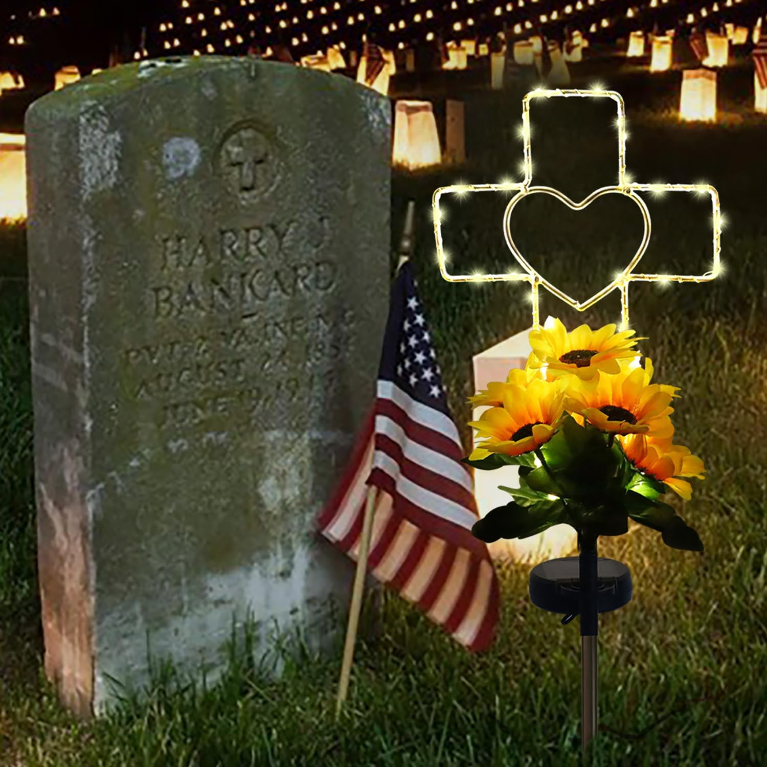 Solar Cross Cemetery Decorations for Grave, Memorial Sympathy Gift