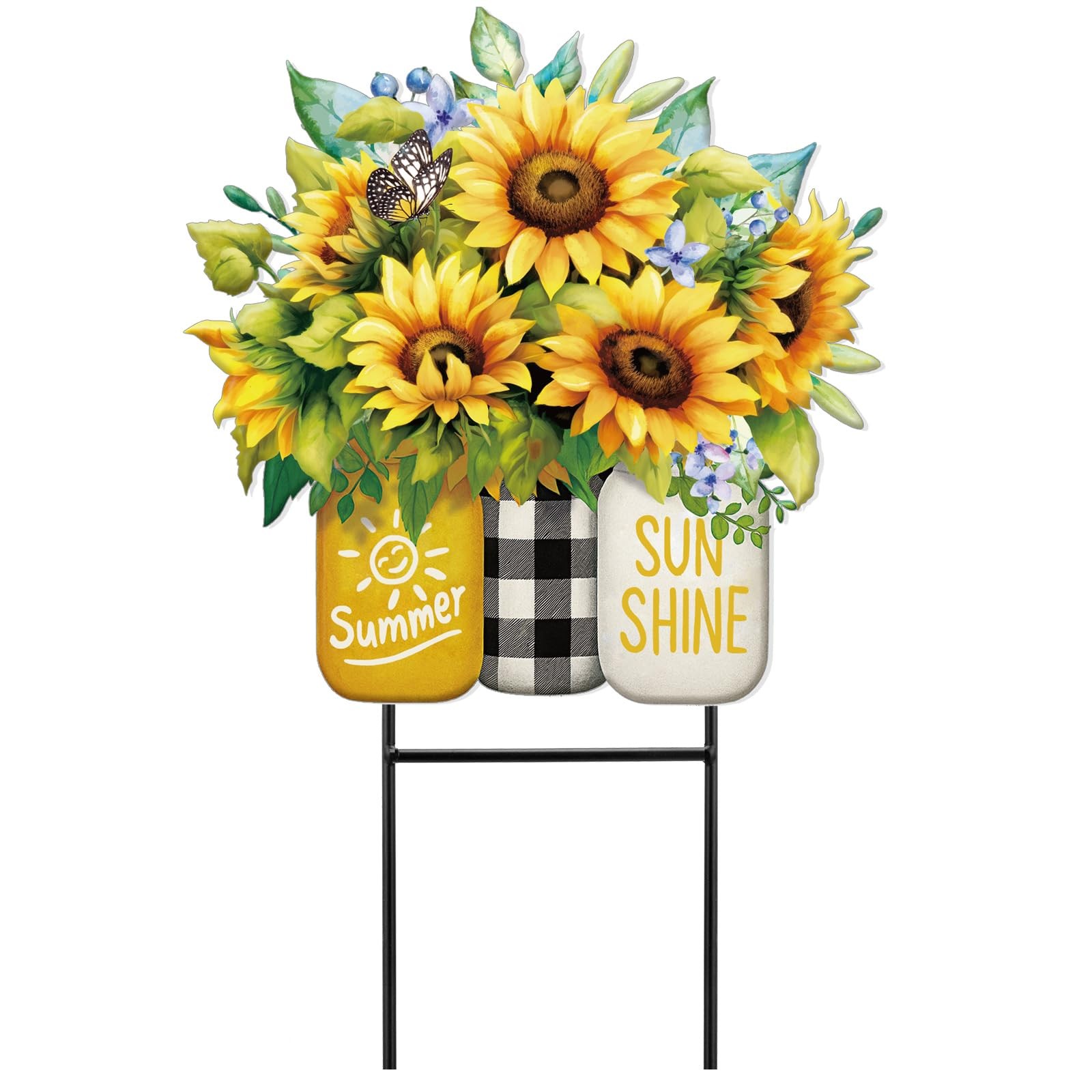Summer Sunflower Outdoor Decor Metal Garden Stakes 25 Inch Summer Welcome Yar…