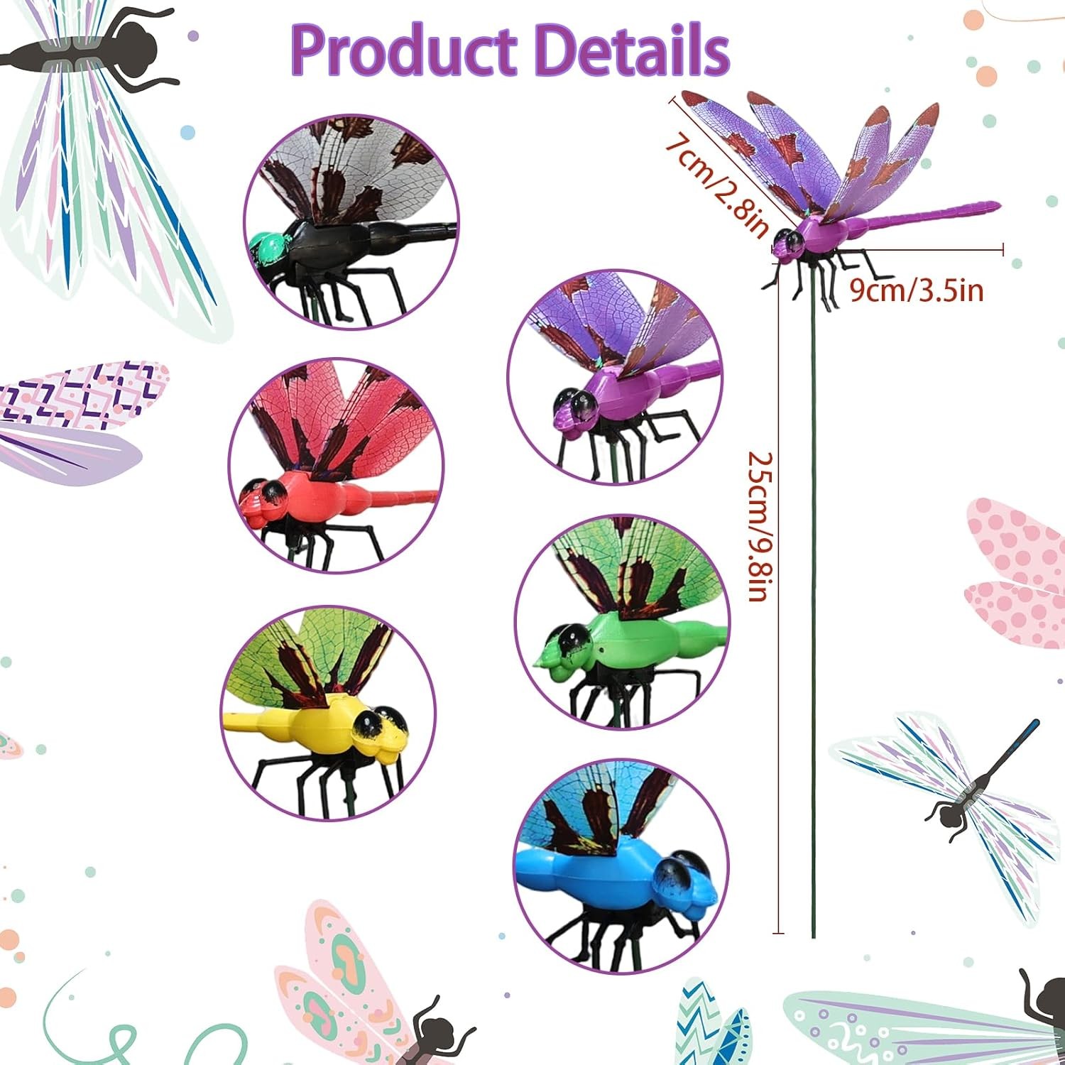 12 Pieces Patterned Dragonfly Garden Decor Large 3D Dragon Fly Garden Stakes Dra
