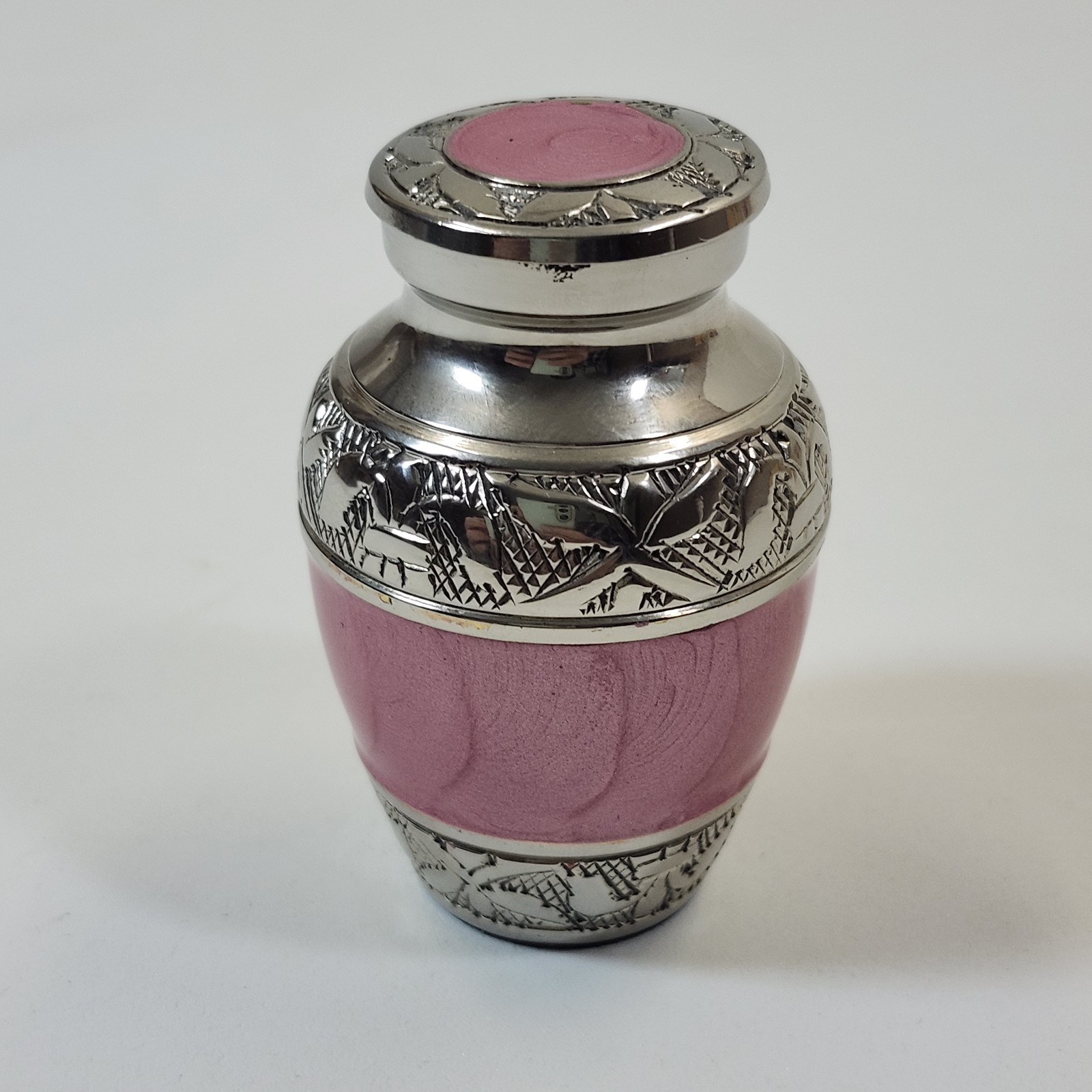 Pink Enamel Cremation Urn Stainless Steel Keepsake Memorial Small 2.5″ Pet