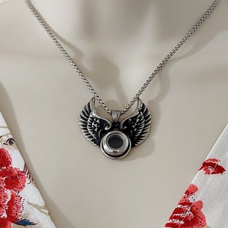 Angel Wings Locket Urn Necklace For Ashes, Lock of Hair Memorial Cremation Gift