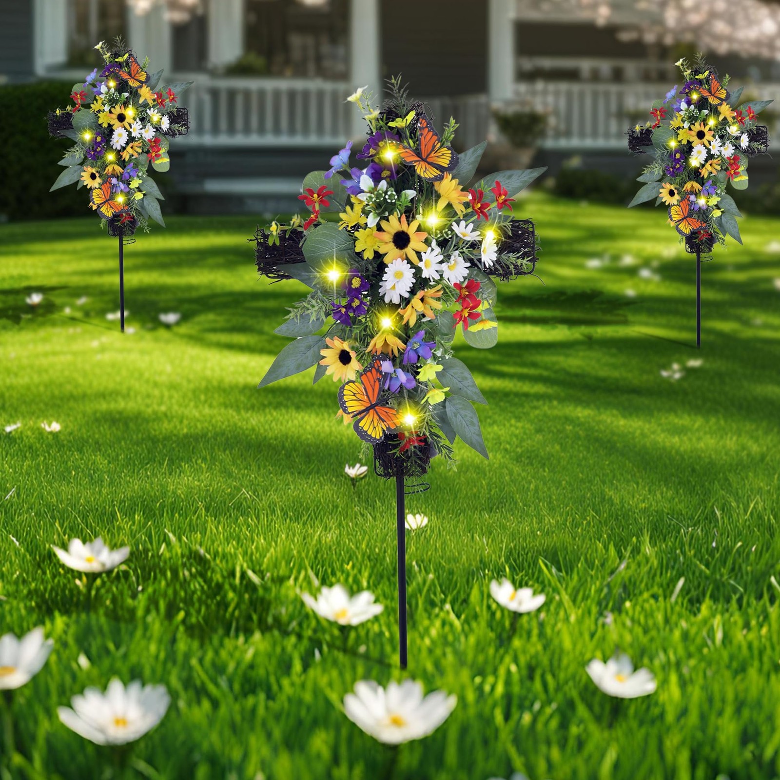 Solar Cross Stake Outdoor, Solar Powered Decorative Cross Garden Stake with W…