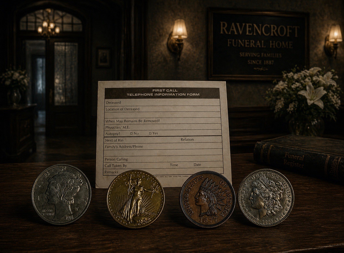 Vintage XL Coffin Antique Coins – Set of 4 From Closed Funeral Home 1/3 Sets