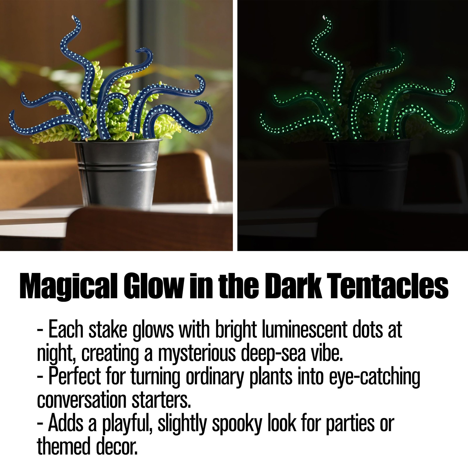 7Pcs Octopus Tentacle Plant Stakes Glow in The Dark Resin Luminescent at Nigh…