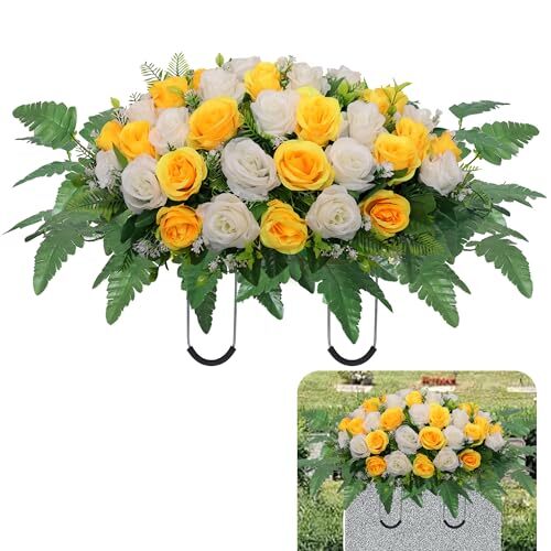 Cemetery Headstone Flower Saddle,Artificial Cemetery Flower Saddles for Yellow