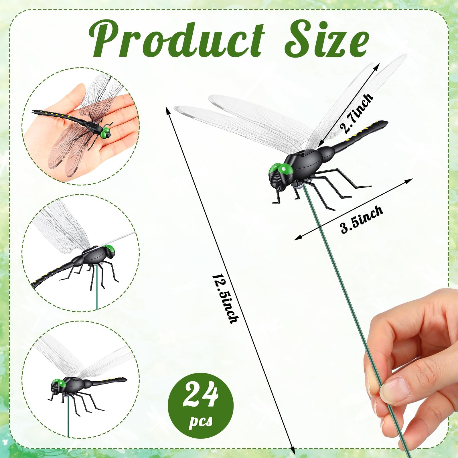 24 Pack Dragonfly Garden Stakes Decor, 12.5 Inches 3D Fake Dragonflies for Do…