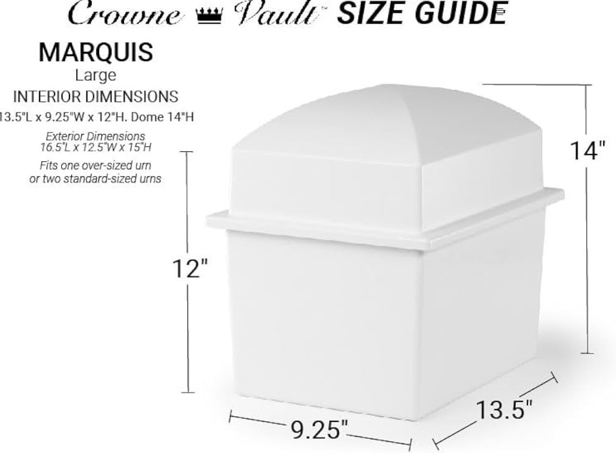 Crowne Vault Extra-Large Carbon Black Polymer Funeral Cremation Urn Burial Vault