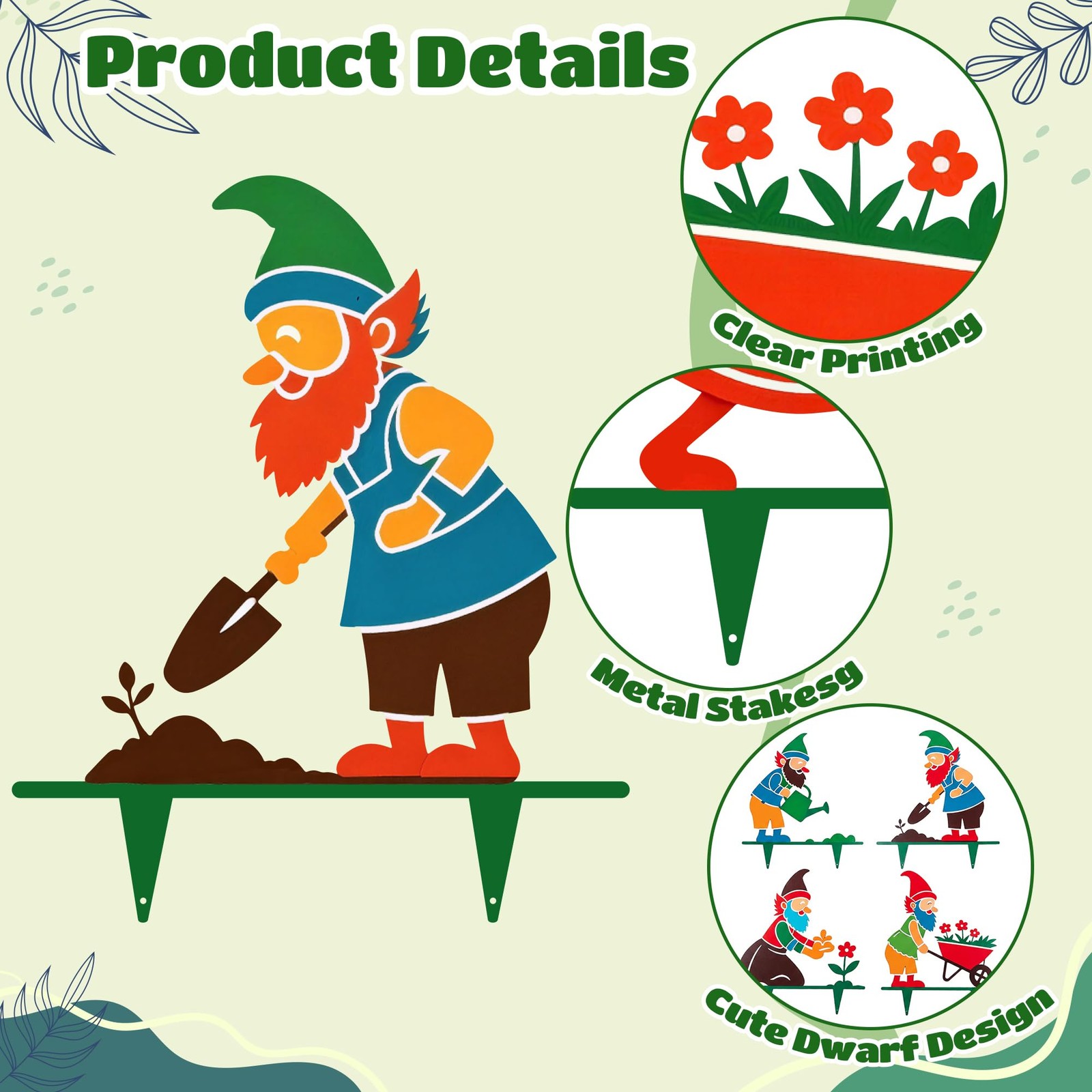 GyovinnJuwanua Funny Metal Gnome Garden Stakes – 4Pcs Colorful Printed Lawn D…