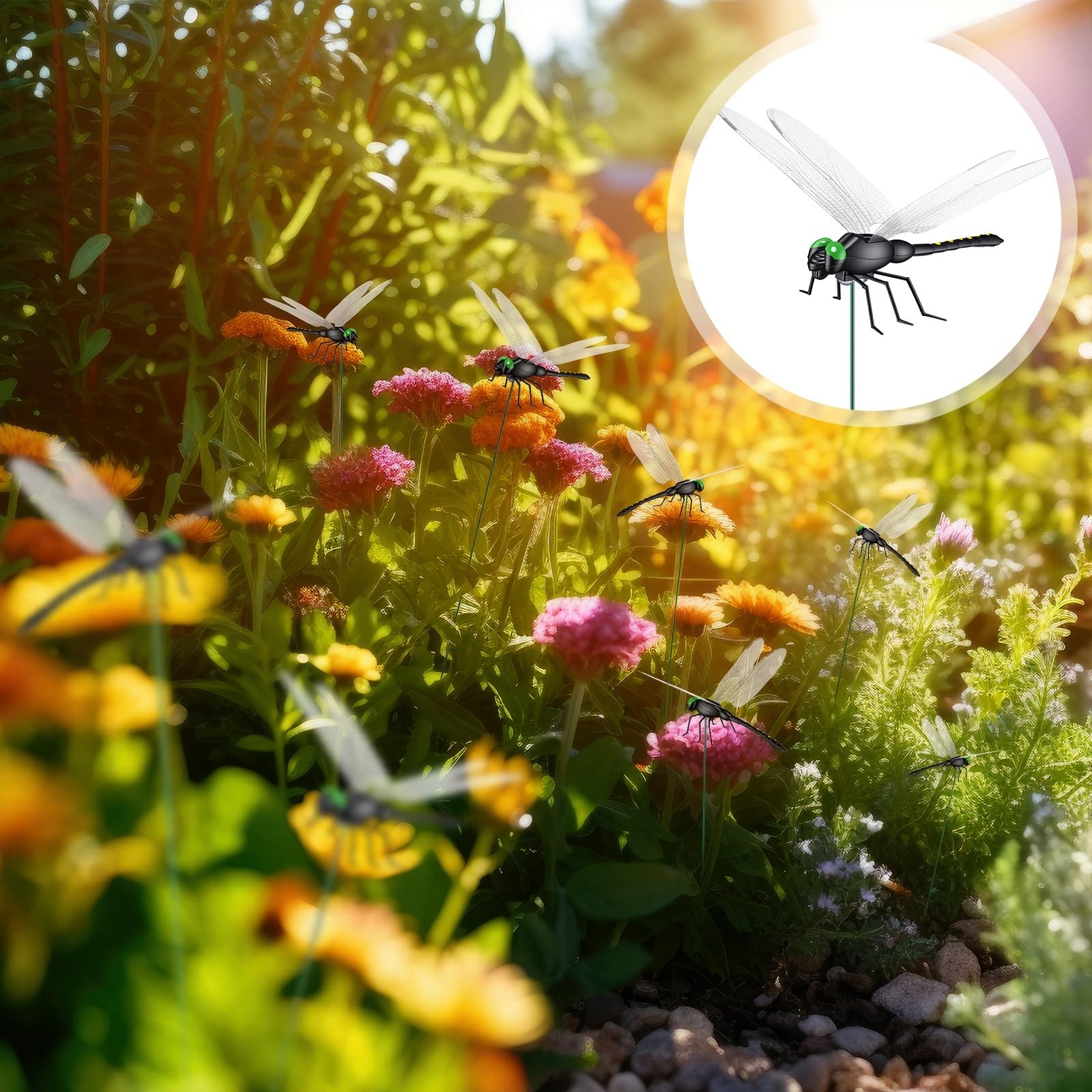 24 Pack Dragonfly Garden Stakes Decor, 12.5 Inches 3D Fake Dragonflies for Do…