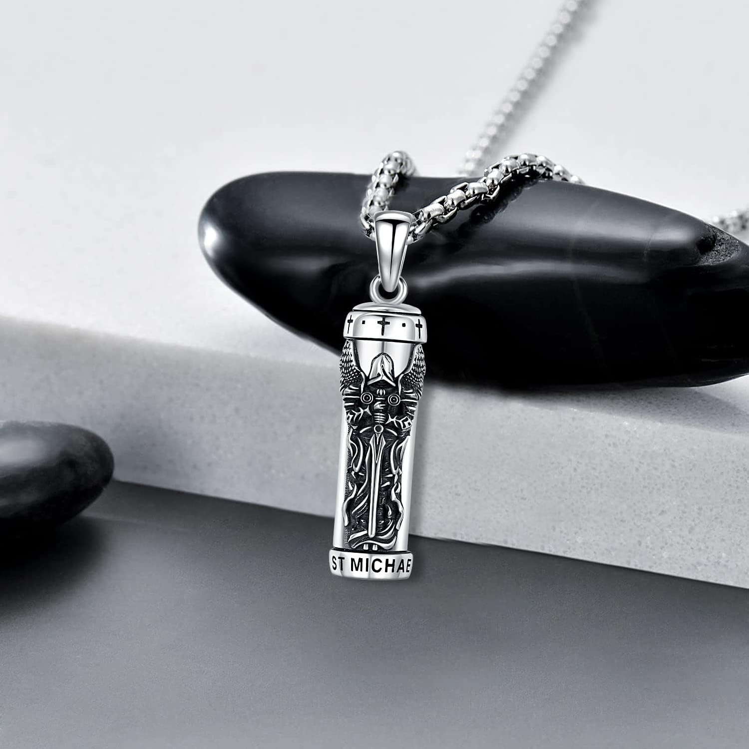 St Michael Cremation Jewelry for Ashes Sterling Silver Urn Necklace Men Women
