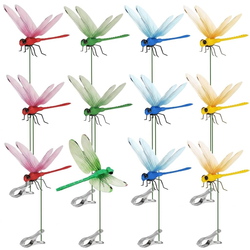 12 Pack Dragonfly Clips for Garden Decor, Plant-Safe Reinforced Clips that Wo…
