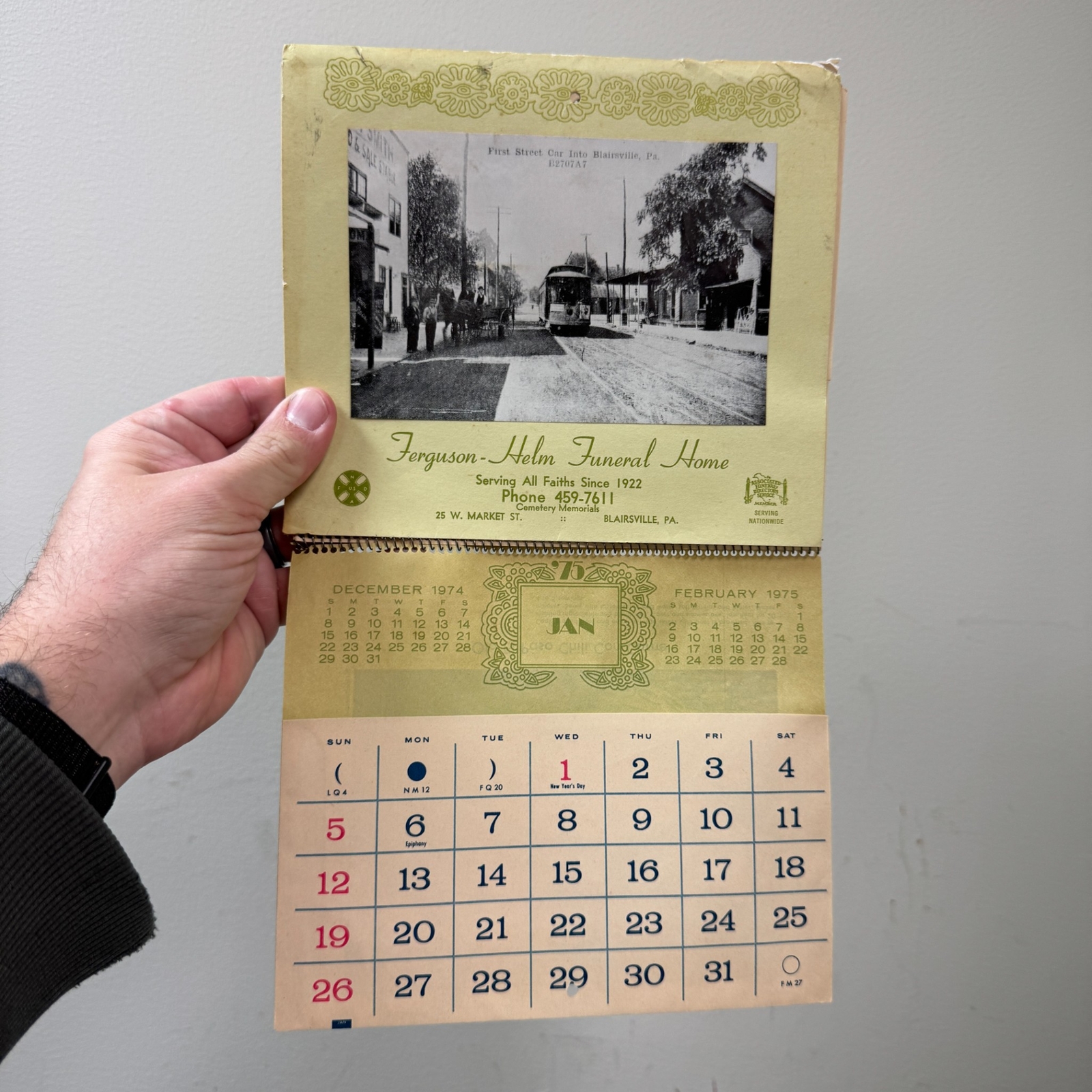 Vtg FERGUSUN-HELM Funeral Home Advertising Calendar – Blairsville, PA 1975