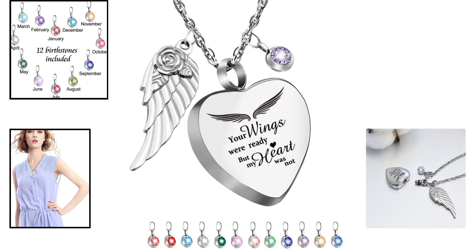 Elegant Heart-Shaped Urn Necklace for Ashes – Personalize with 12 Birthstones