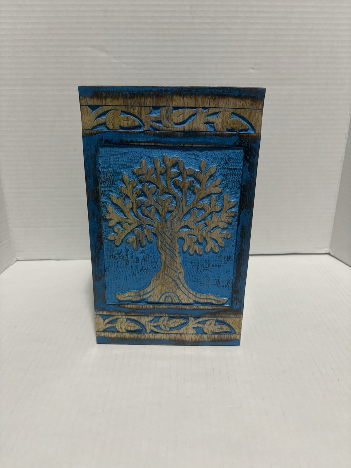 Medium Wooden Urn Cremation Urn Tree of Life Box Urn Blue For 200cu Inch Cap