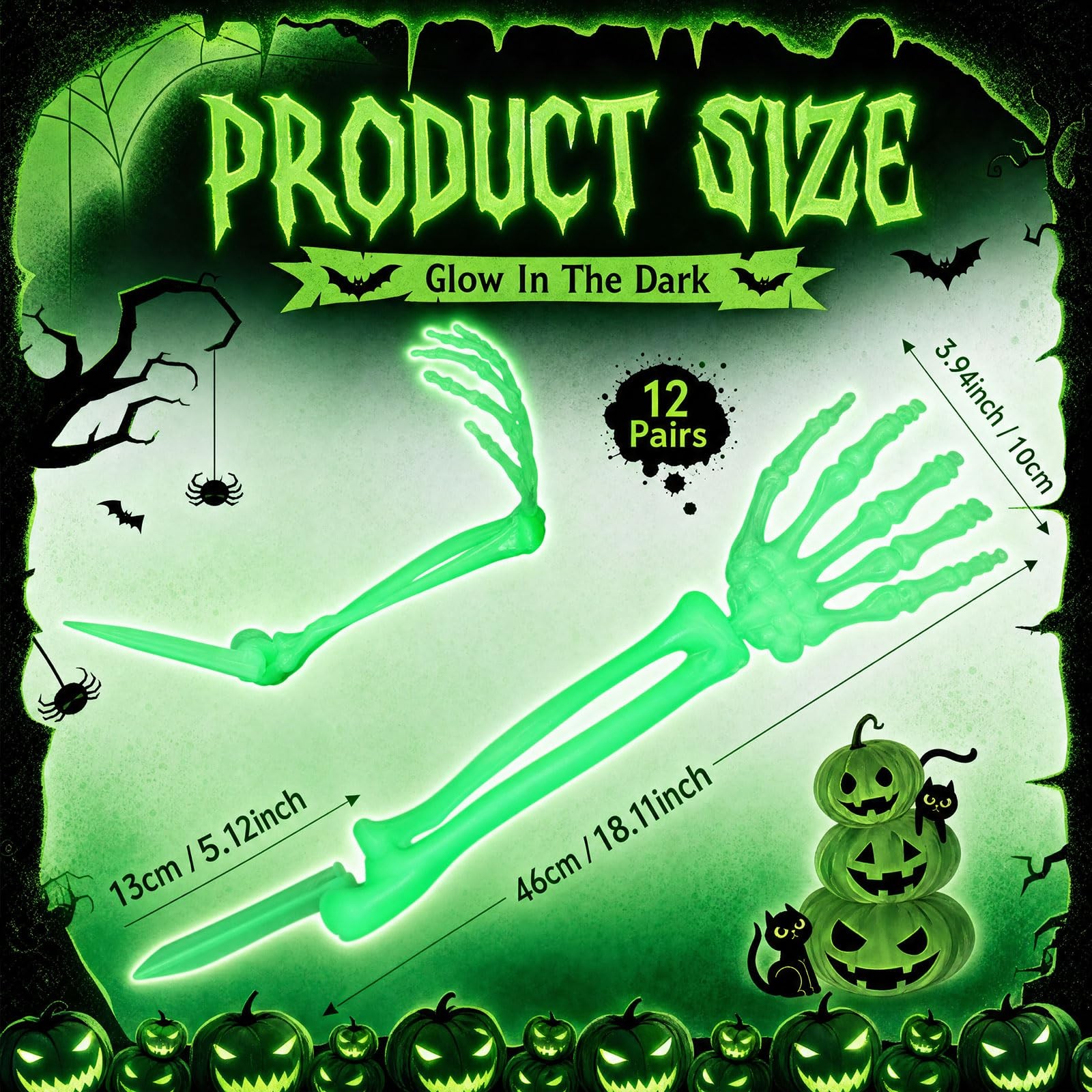 12 Pcs Halloween Luminous Skeleton Arm Decorations Glow in the Dark Realistic…