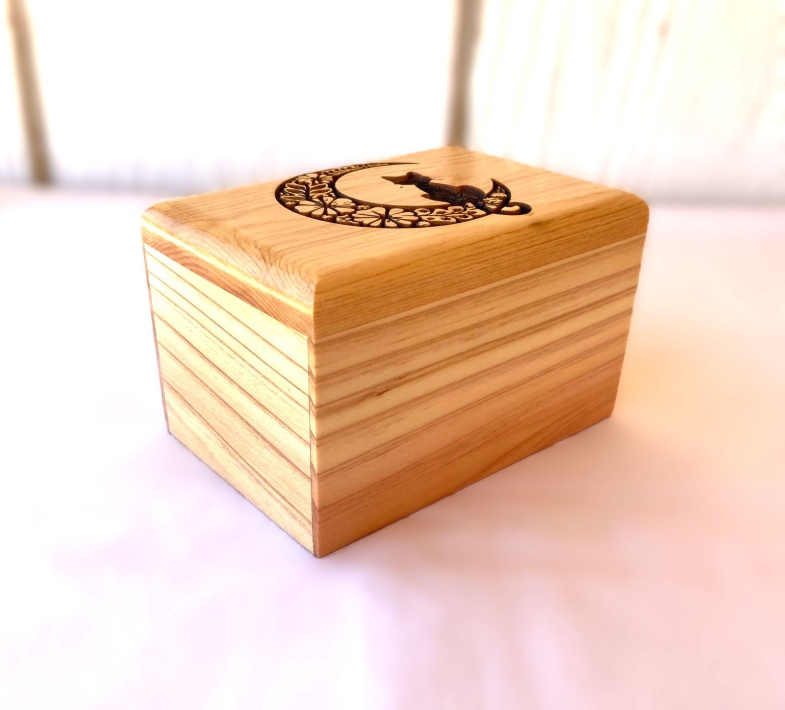 Wood Cat Cremation Urn