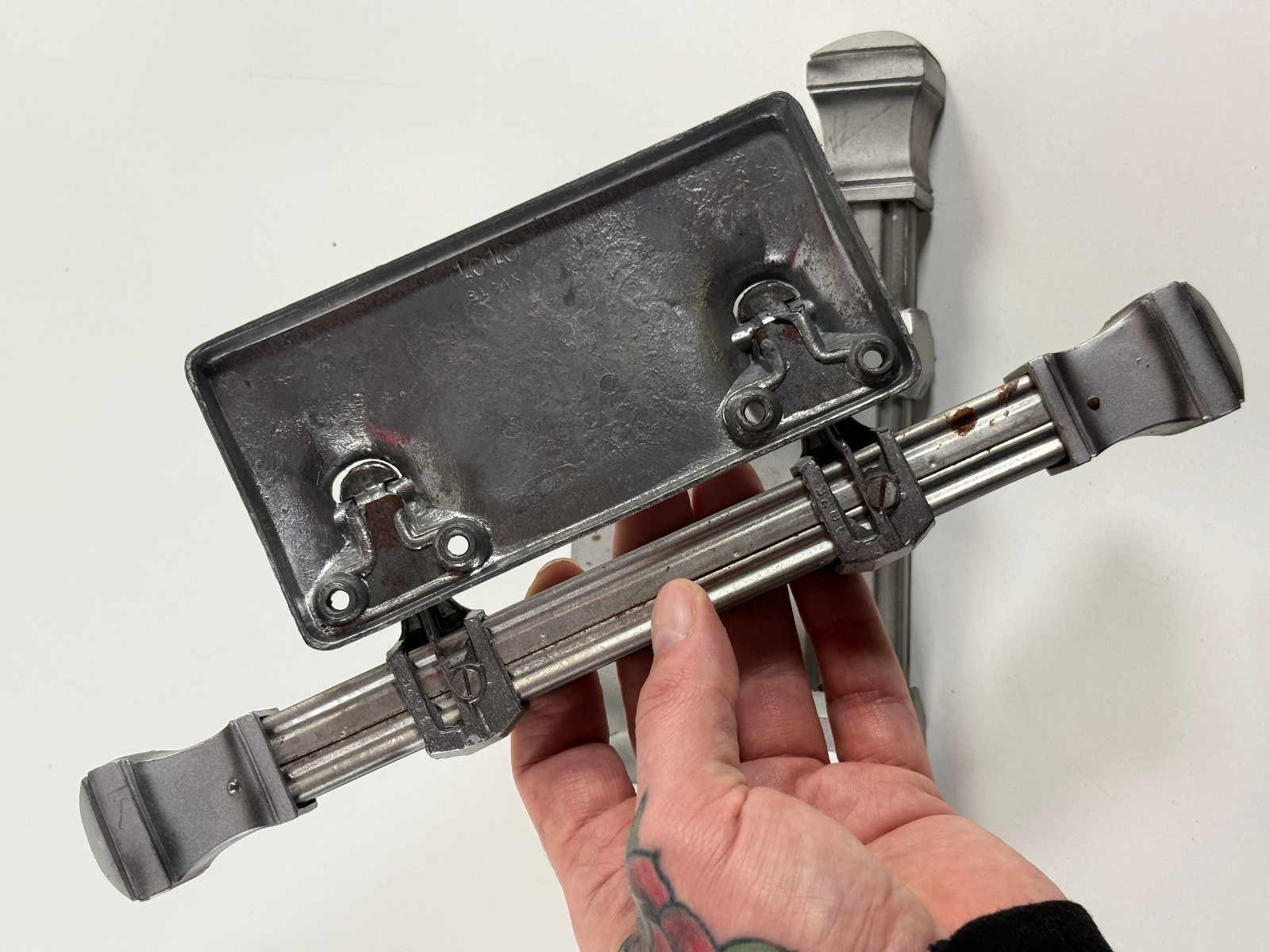 vtg Casket Coffin Handles funeral silvertone grey cast metal Elgin 1010