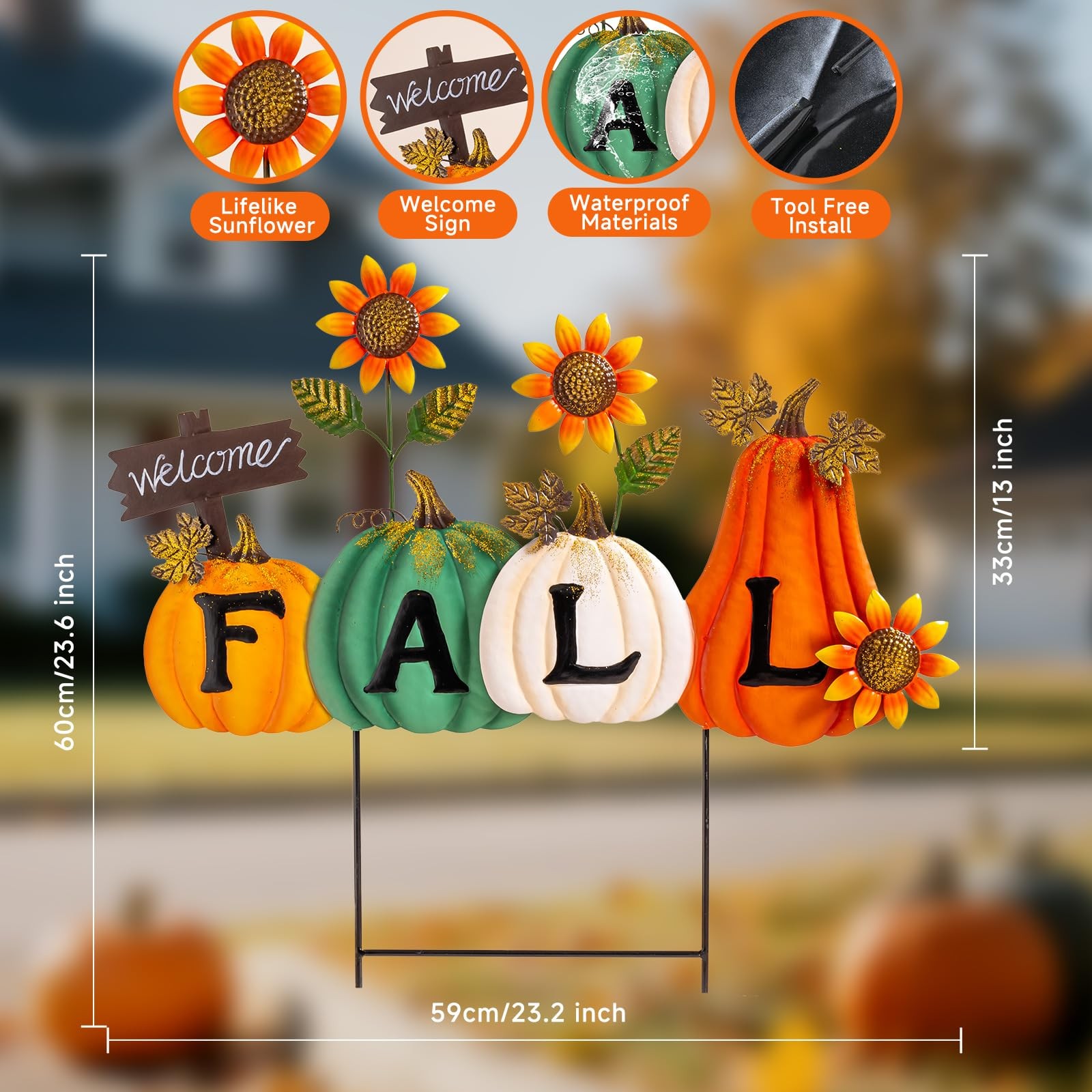 Fall Garden Stakes Decorative, Letter Fall Pumpkin Waterproof Metal Yard Sign…
