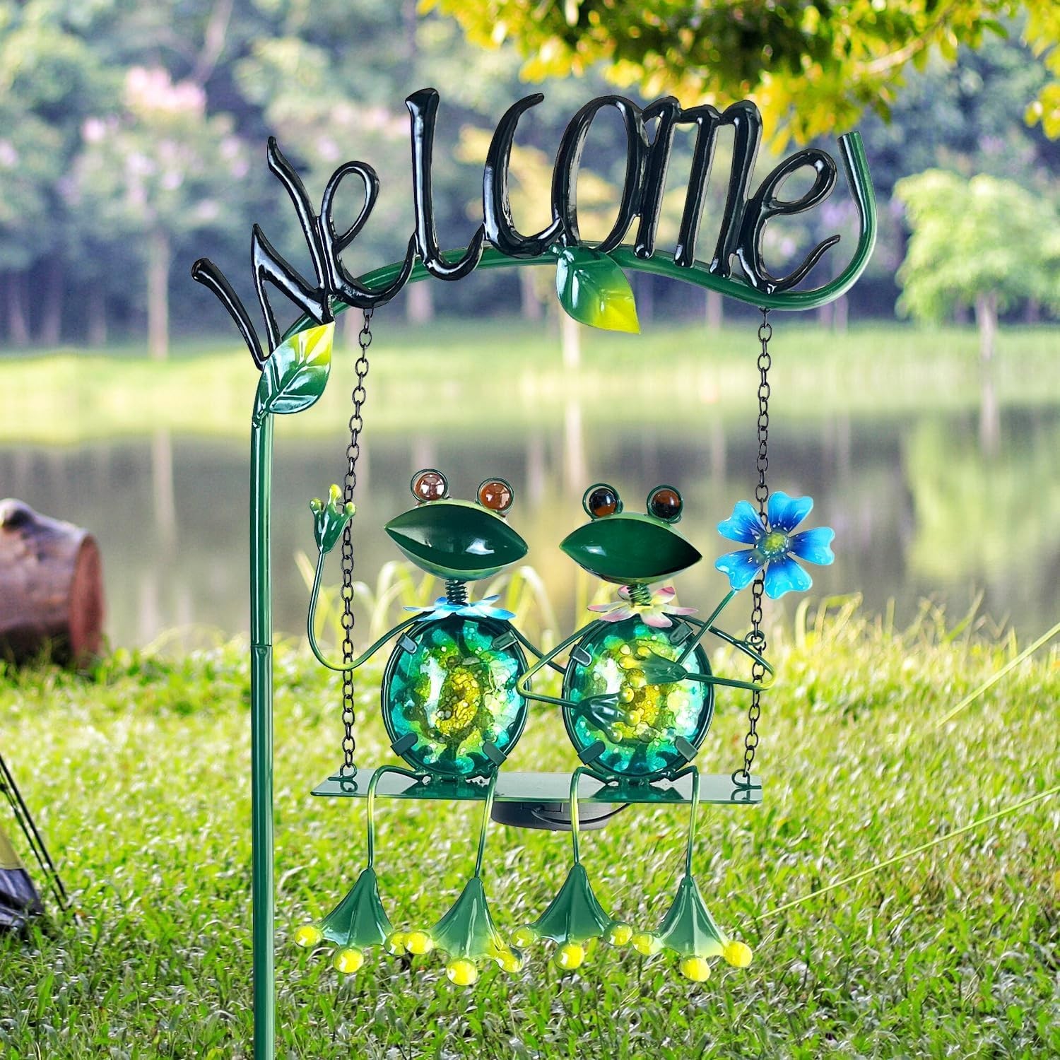 Solar Lights Outdoor Waterproof, Frog Swing Garden Decor, Frog Decorative Sta…