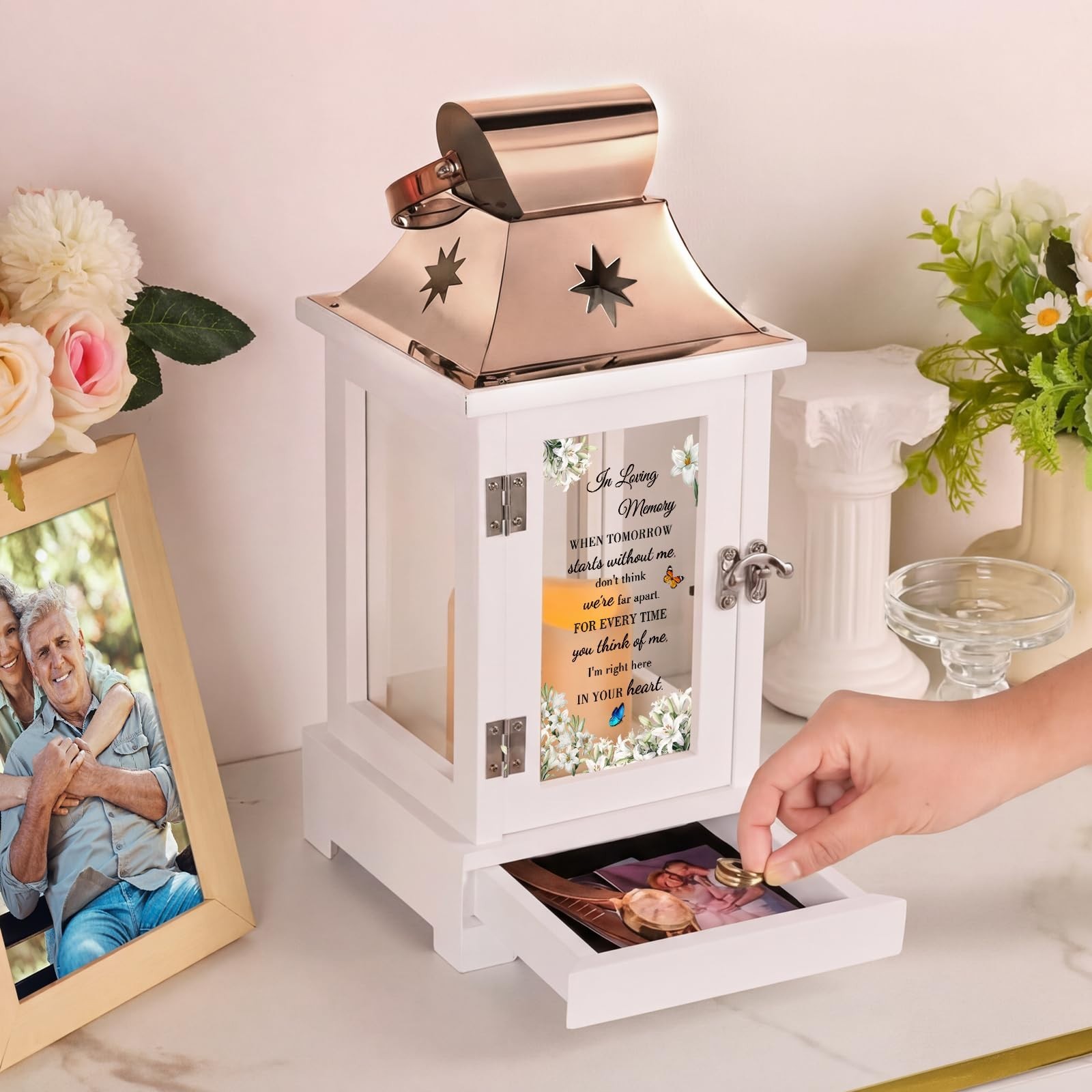 Memorial Lantern with Keepsake Drawer – Sympathy Gifts for Loss of Loved One