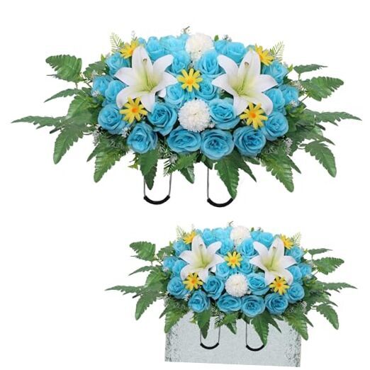 Artificial Cemetery Flowers for Graves,Headstones for Saddle White Lily