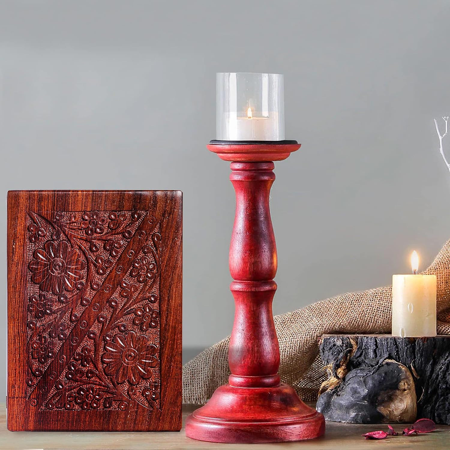 Wooden Urn Box for Human Ashes, Cremation Funeral Urns Hand Carving Decorative U