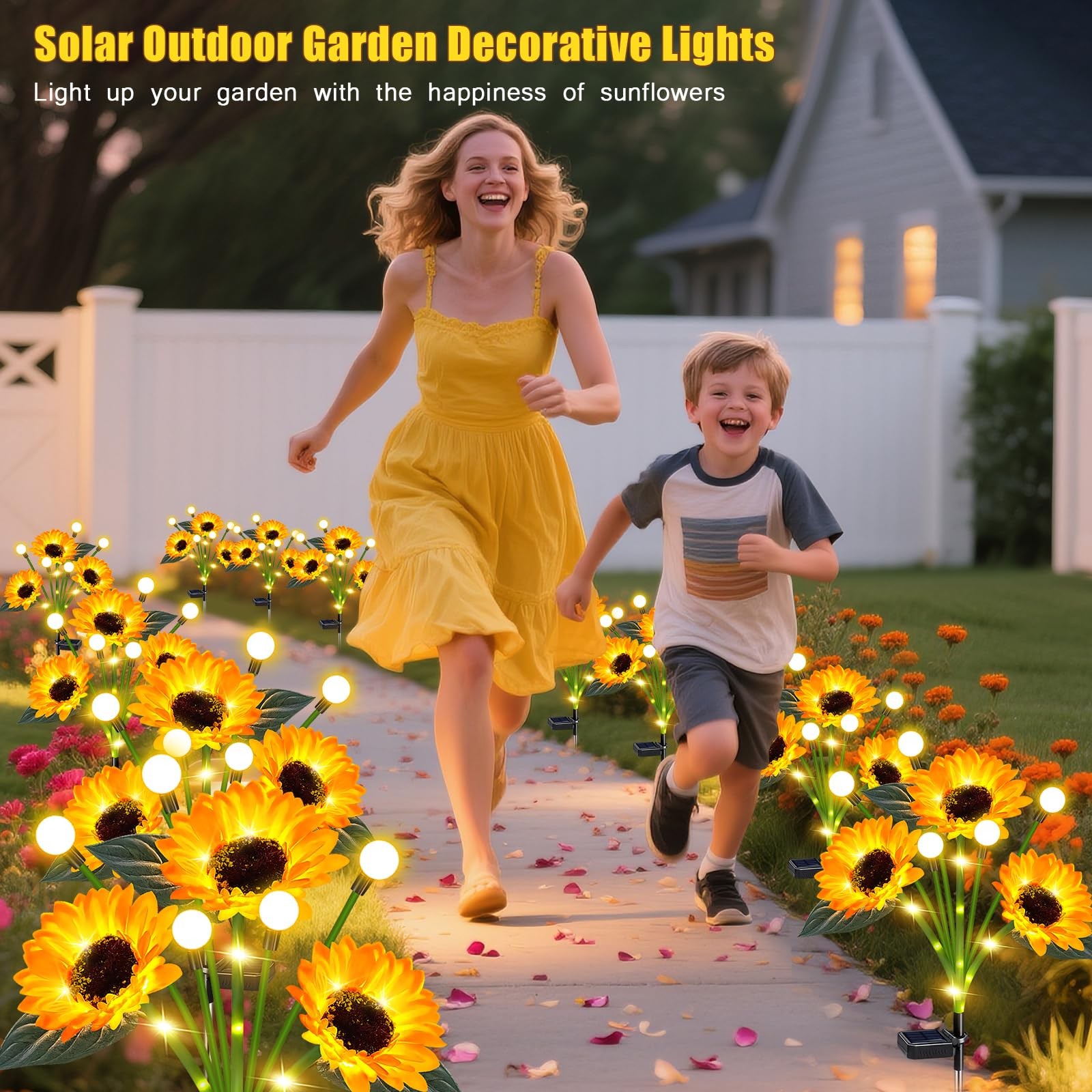 Solar Lights Outdoor Garden Decor,4 Pack Sunflower with Firefly Lights,Solar …