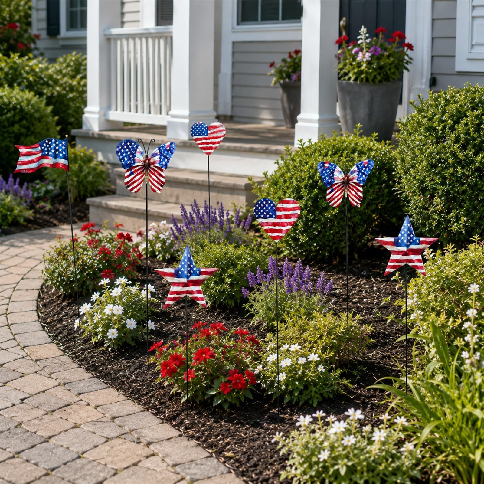 8 Pcs 4th of July Decorations Outdoor,Patriotic Metal Stars Butterflies Heart…
