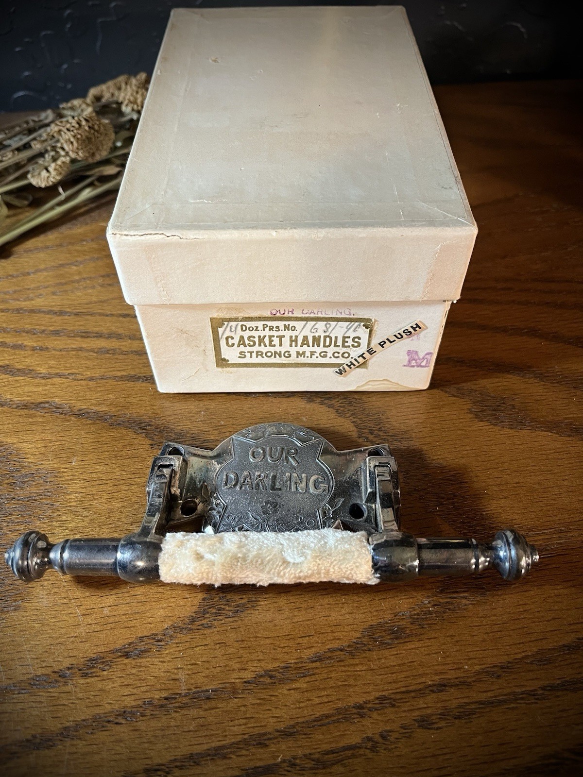 Vintage Victorian our darling silver plated fur children’s casket coffin handle