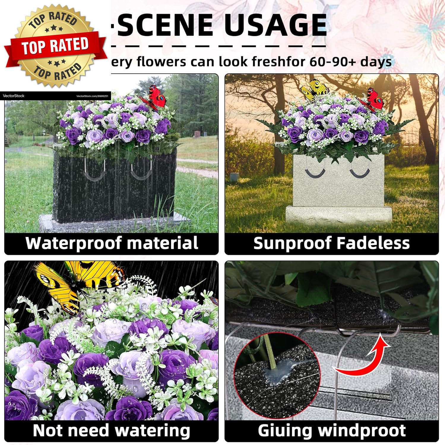 Artificial Cemetery Flowers for Grave Large Headstone Flower Saddle Realistic Gr