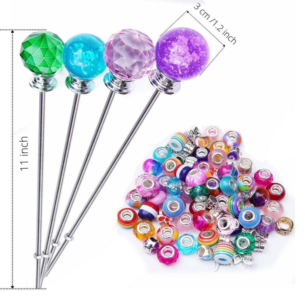Handmade Beaded Garden Stakes – Set of 4 Decorative Crystal Plant Wands, Glas…
