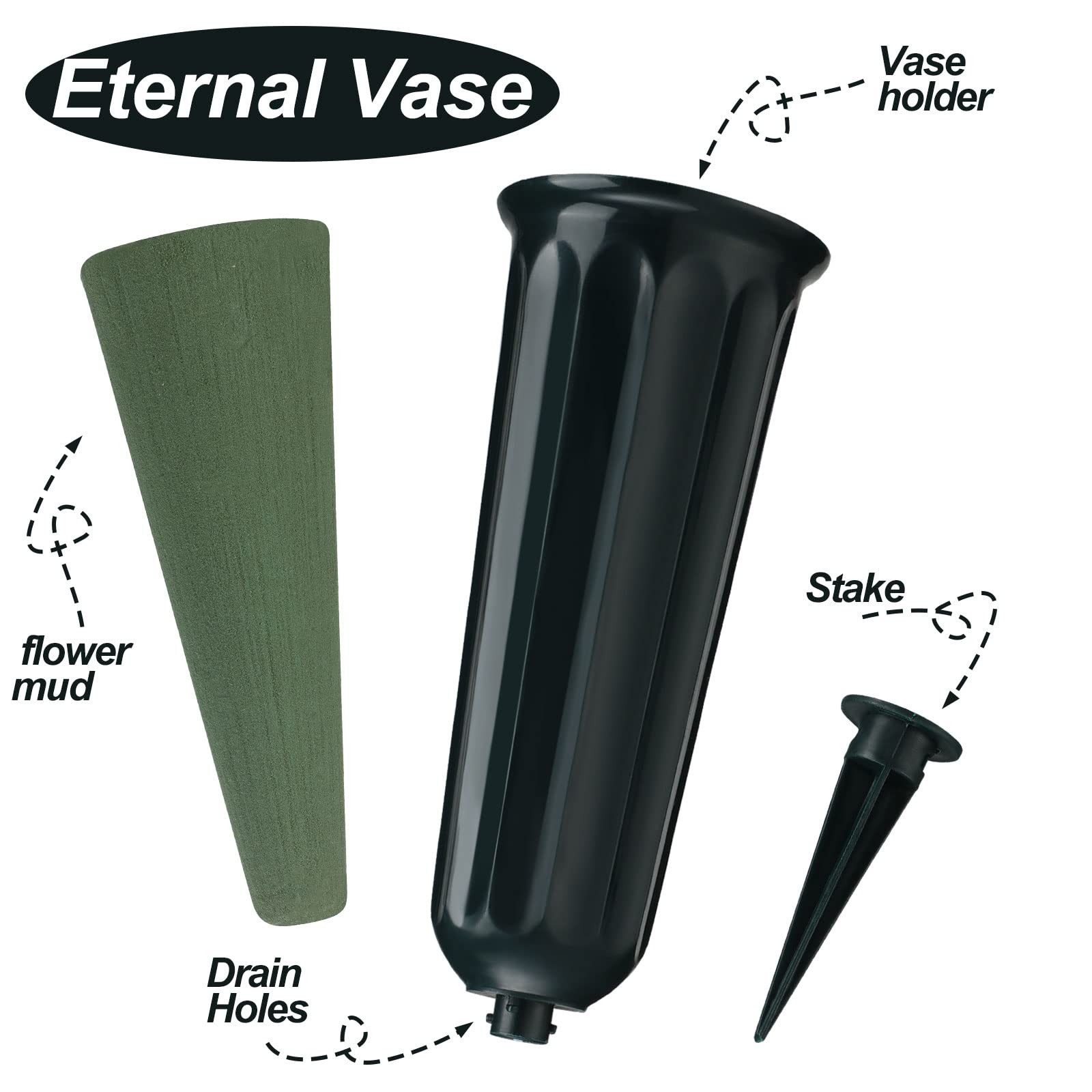 Cemetery Vases Ground Spikes Foam Inserts Memorial Grave Flower Cone 12 SETS
