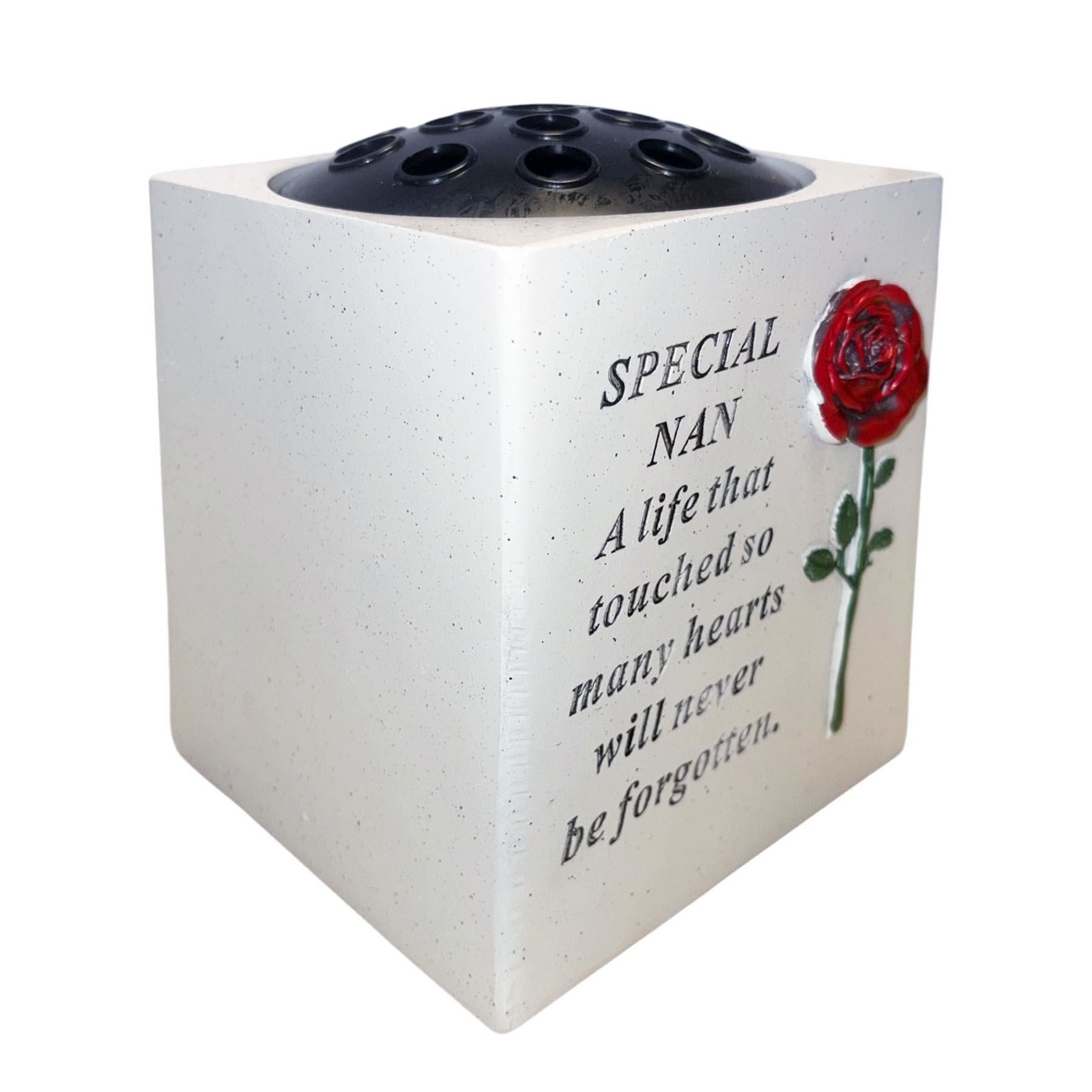 Memorial Rose Bowl for Nan Graveside Flower Vase with 3D Red rose