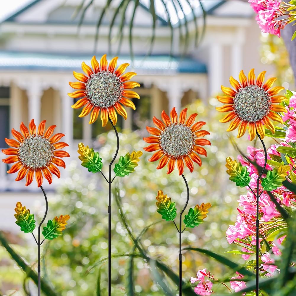 Garden Decor for Outside,Metal Sunflower Garden Stakes Lawn Ornaments Decorat…