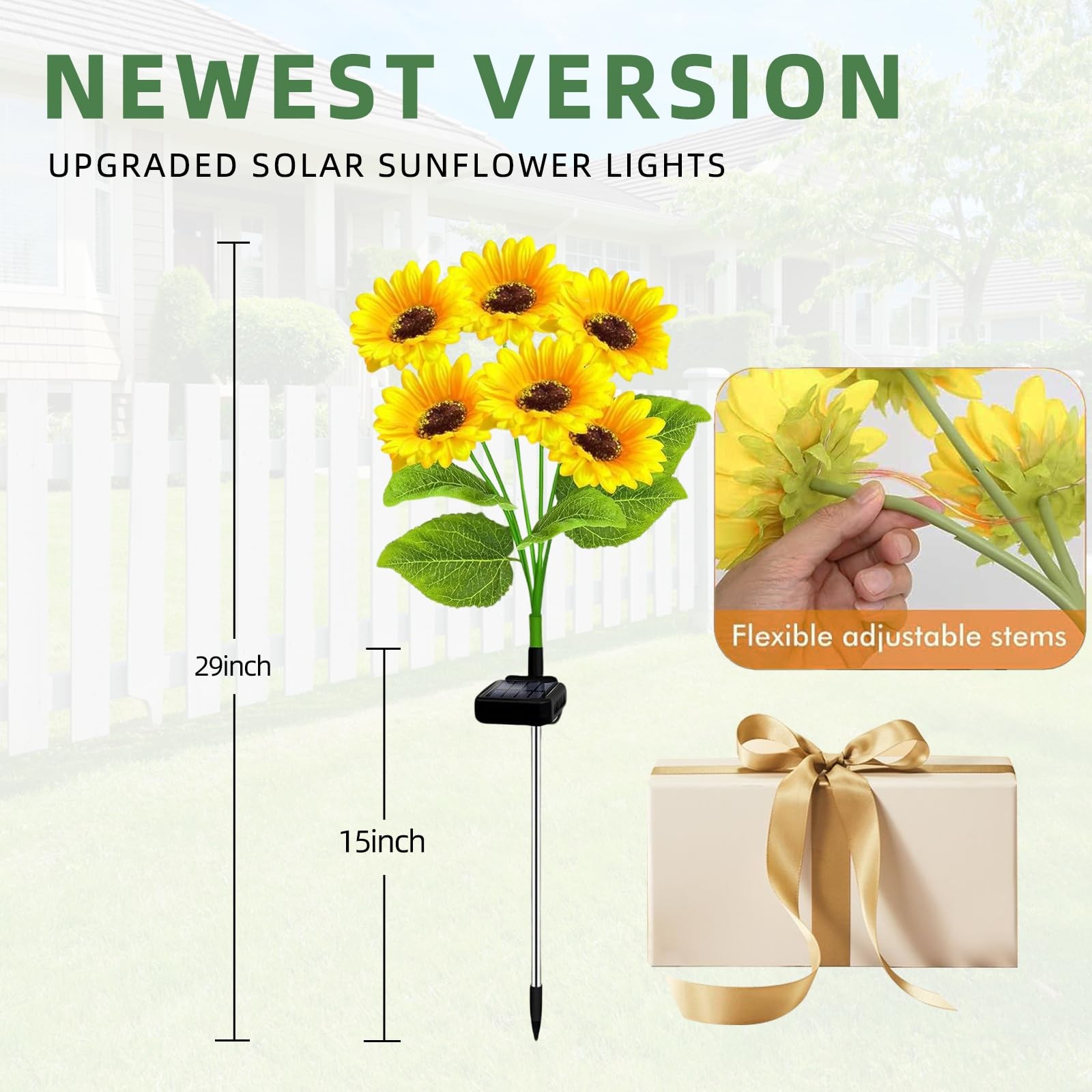 Solar Sunflower Lights Outdoor Waterproof Garden Yard Decor, 2 Pack with 12 S…