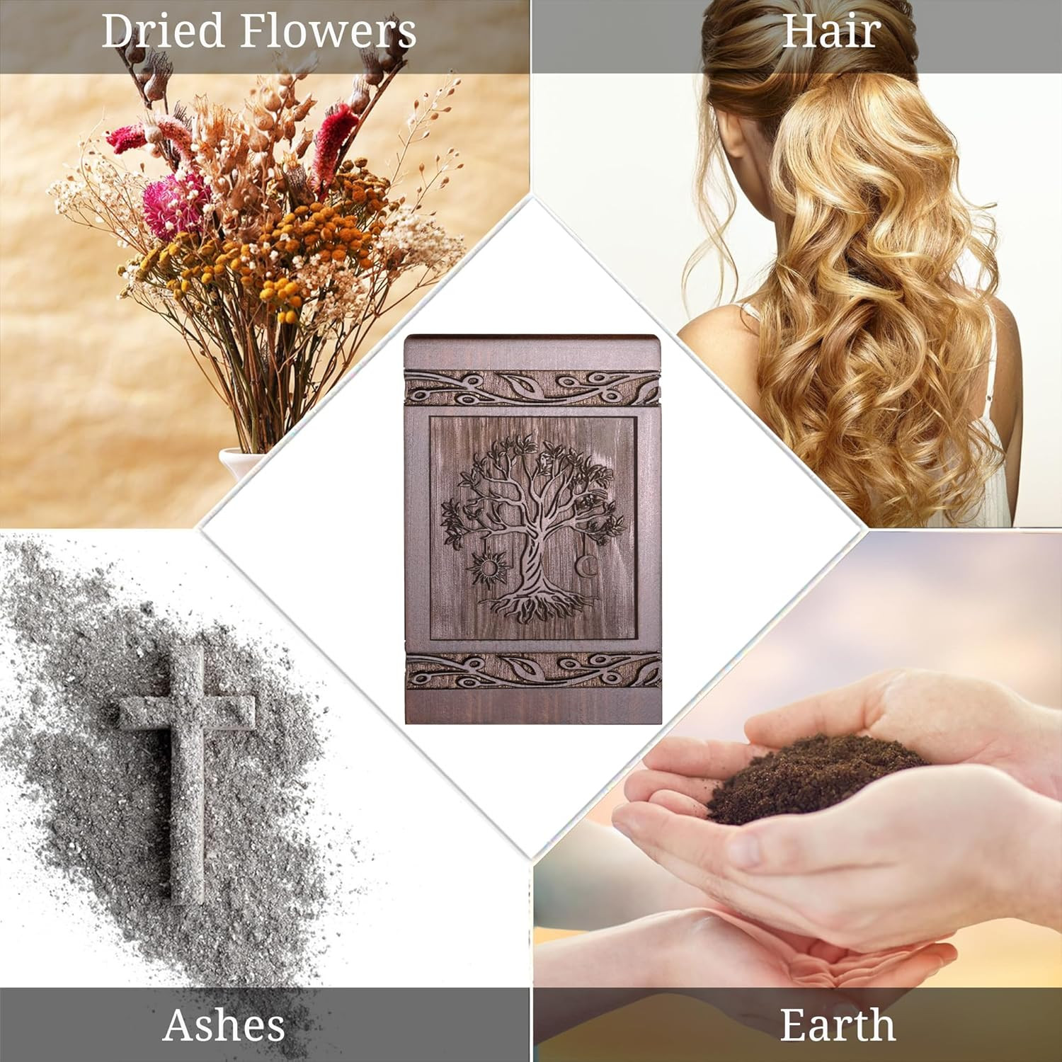 Cremation Urns for Human Ashes Adult Male Female, Wooden Tree of Life Urns Box a