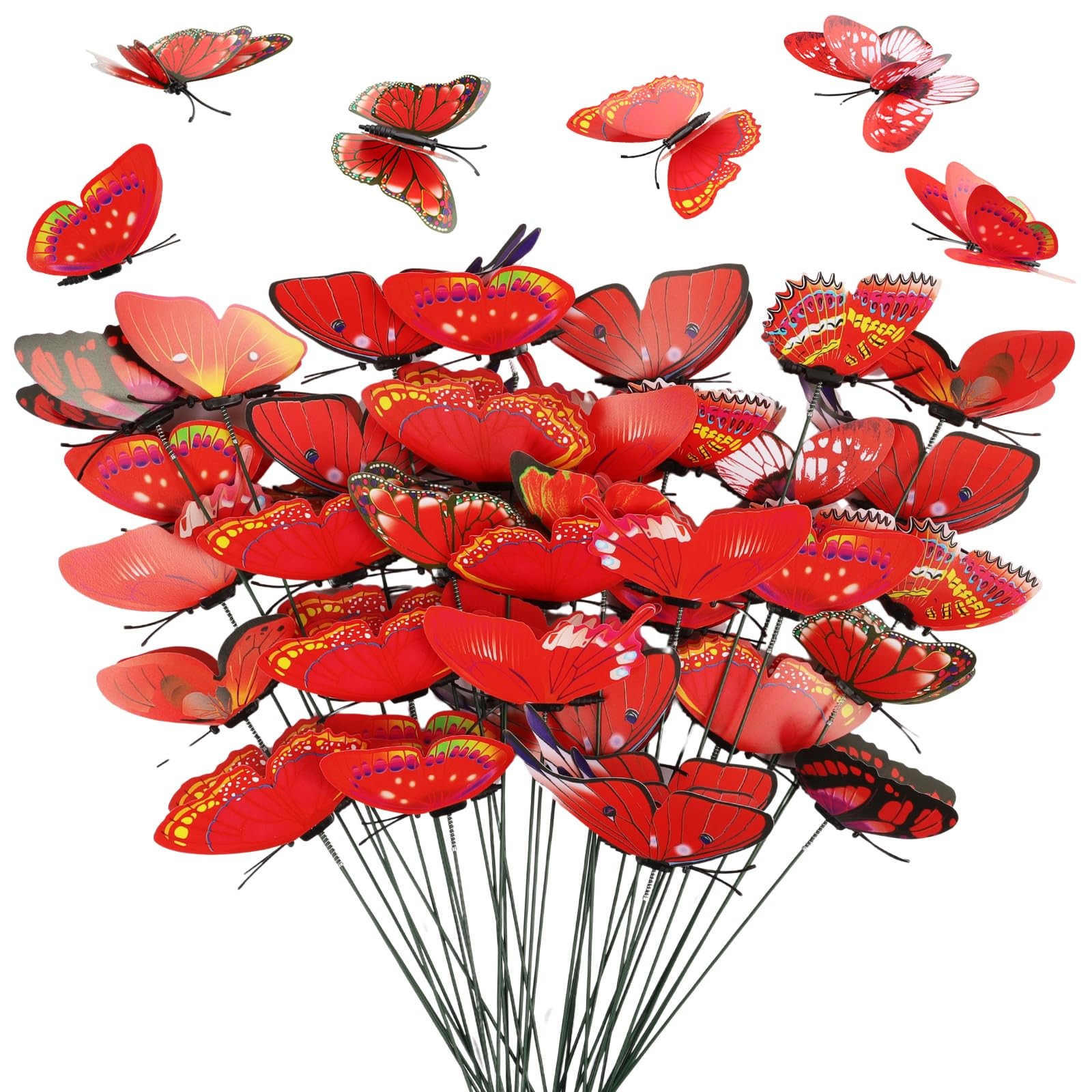 30PCS Waterproof Red Butterfly Garden Stakes for Outdoor Indoor Decor