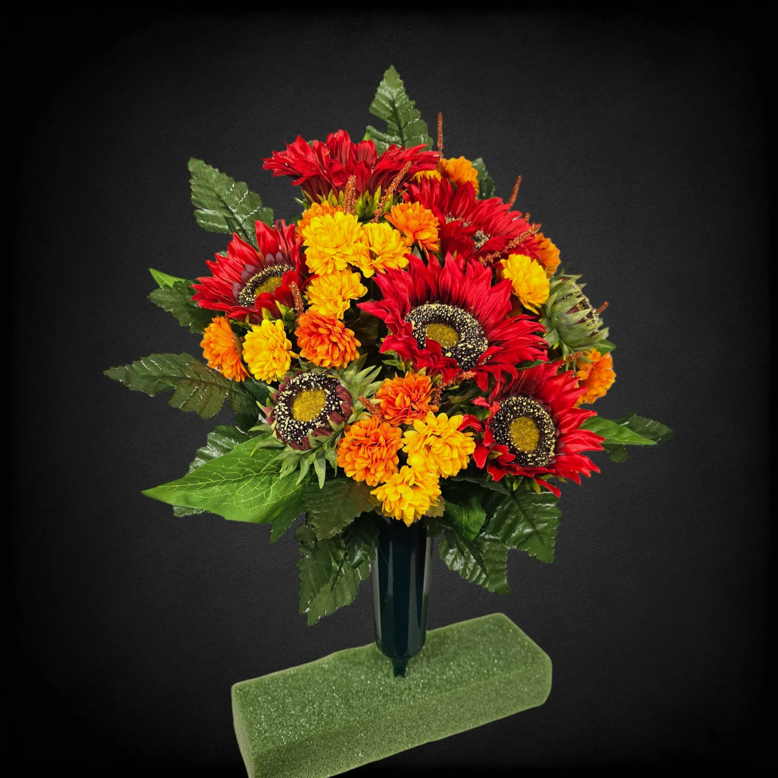Red Sunflower Orange Mini Mum Memorial Cone