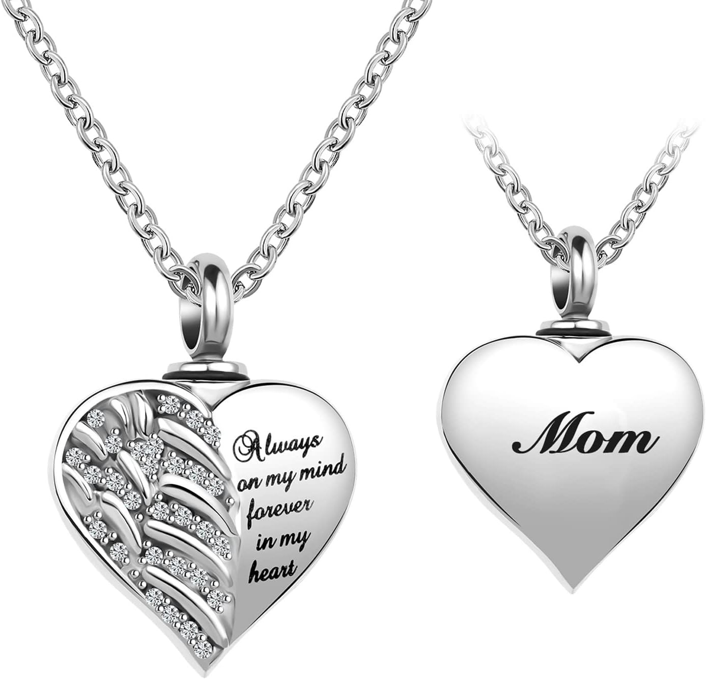 Guardian Angel Wings Cremation Jewelry for Ashes Heart Crystal Urn Necklaces for