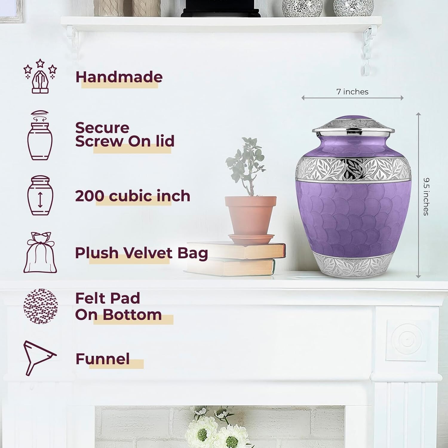 Protective Large Cremation Urn with Funnel – Elegant Aluminum and Silver Lining
