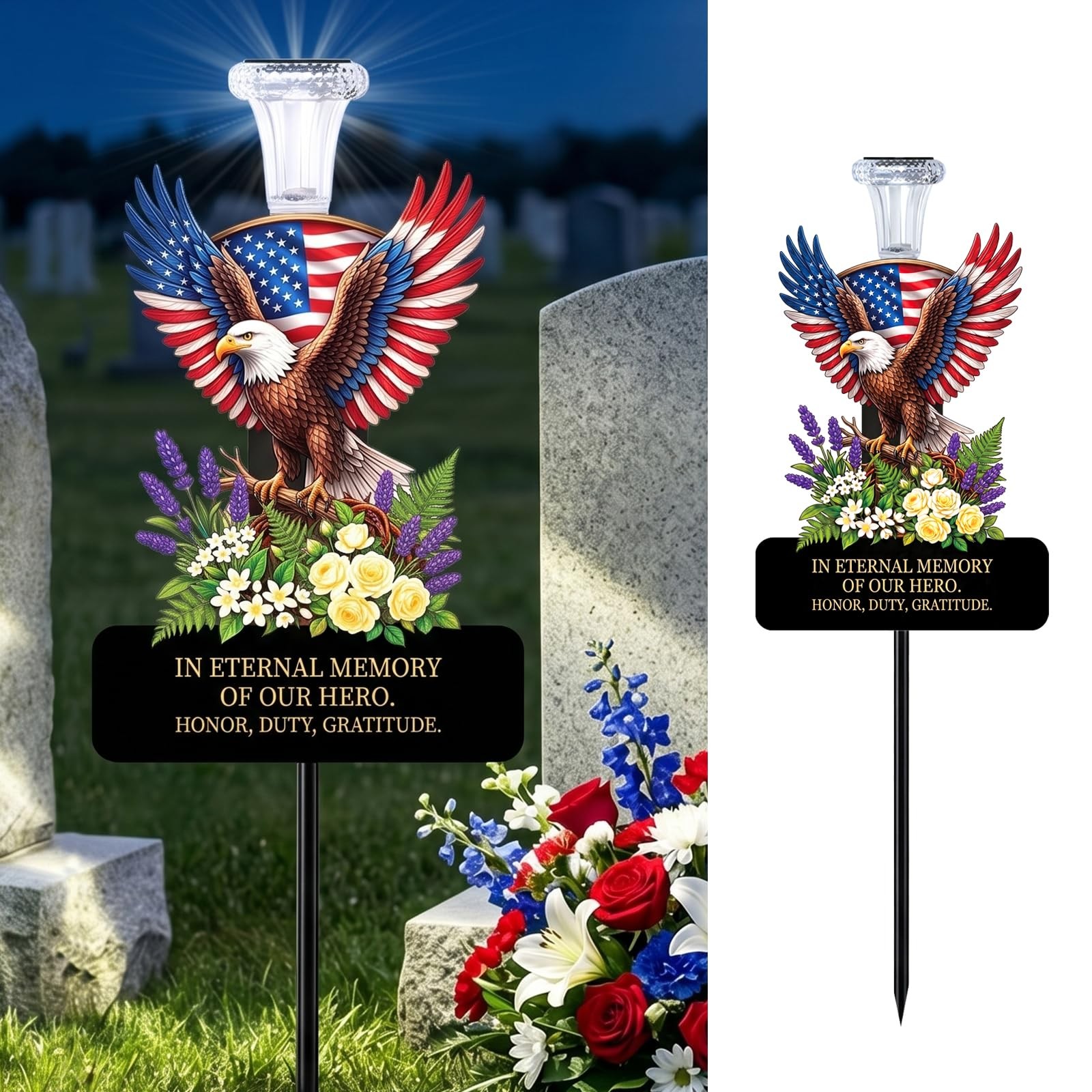 20″ Solar Eagle Memorial Garden Stake – Patriotic American Flag Remembrance L…