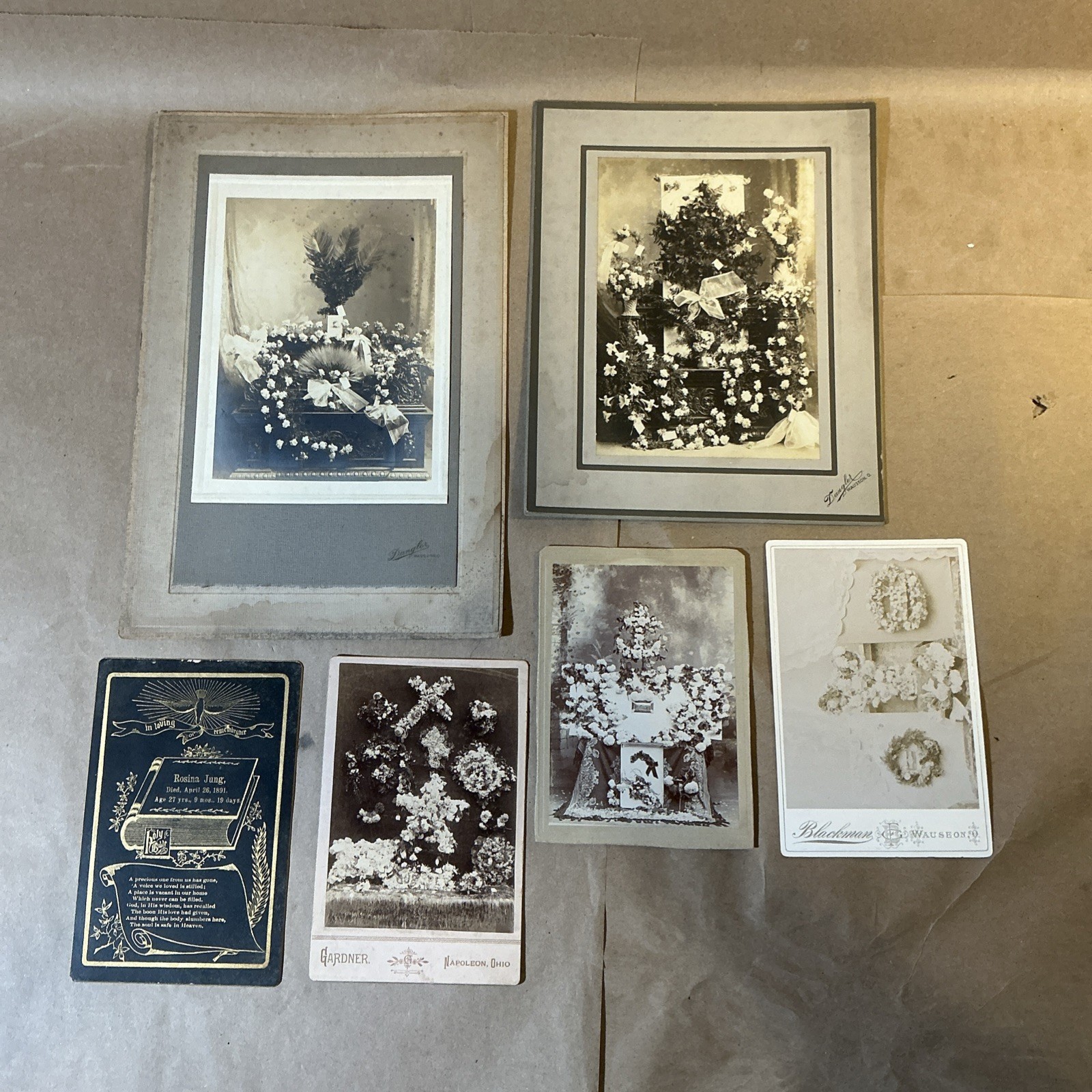 Group Of Early 1900s Funeral Cards And Funeral Flower Photos As Is INV-P0498